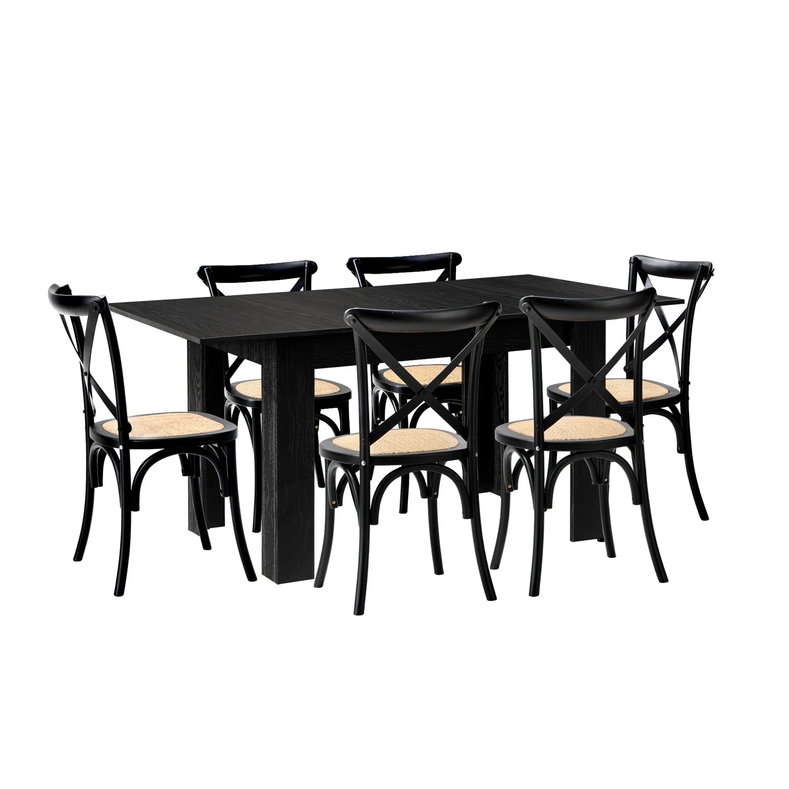 7 Oikiture 160cm Extendable Dining Table with 6PCS Dining Chairs Geometric - Black, 7 of 9