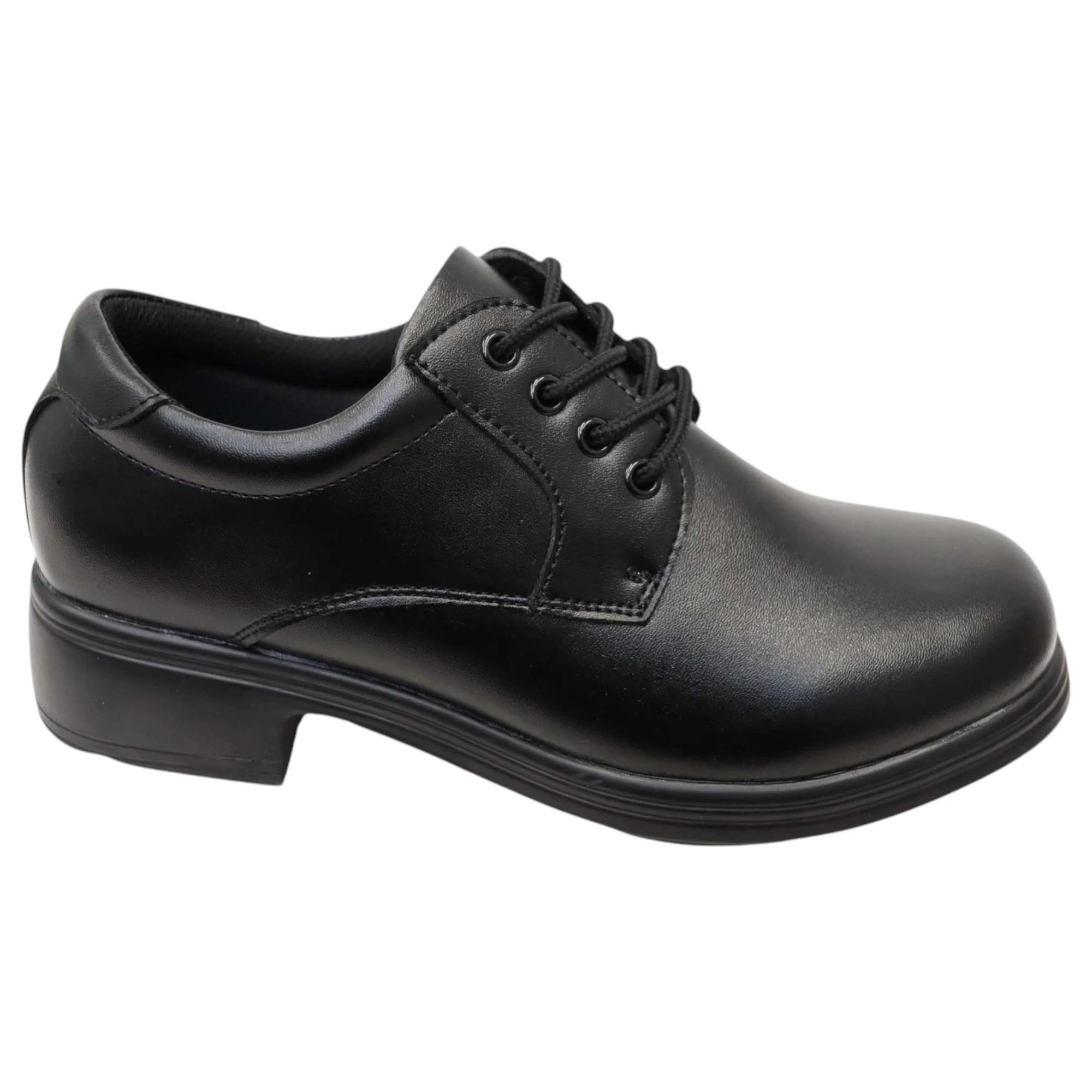 3 Grosby Girls Ellery Leather Lace Up Black School Shoes BLACK, 3 of 4