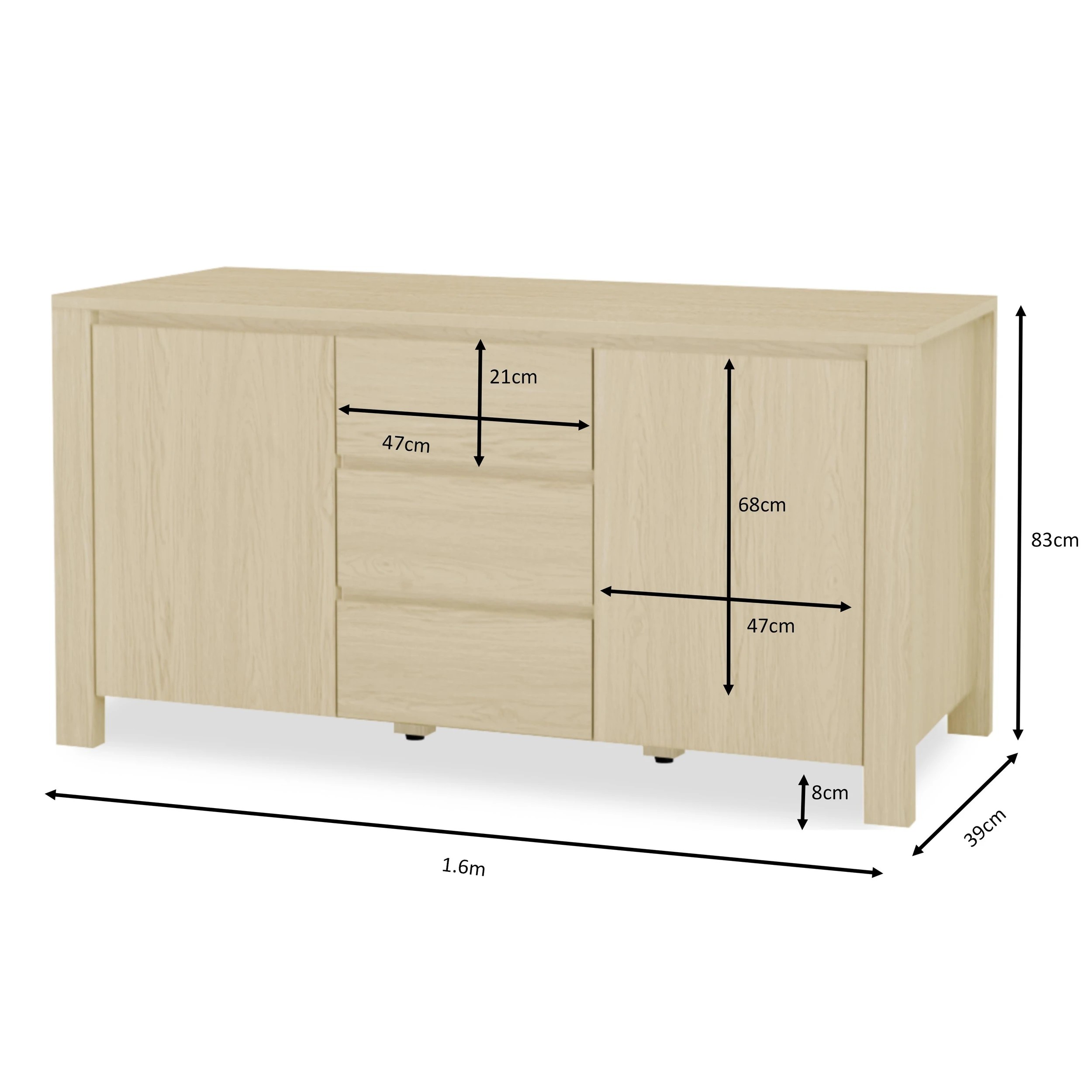 9 Tide 3 Drawer Sideboard - Oak, 9 of 9