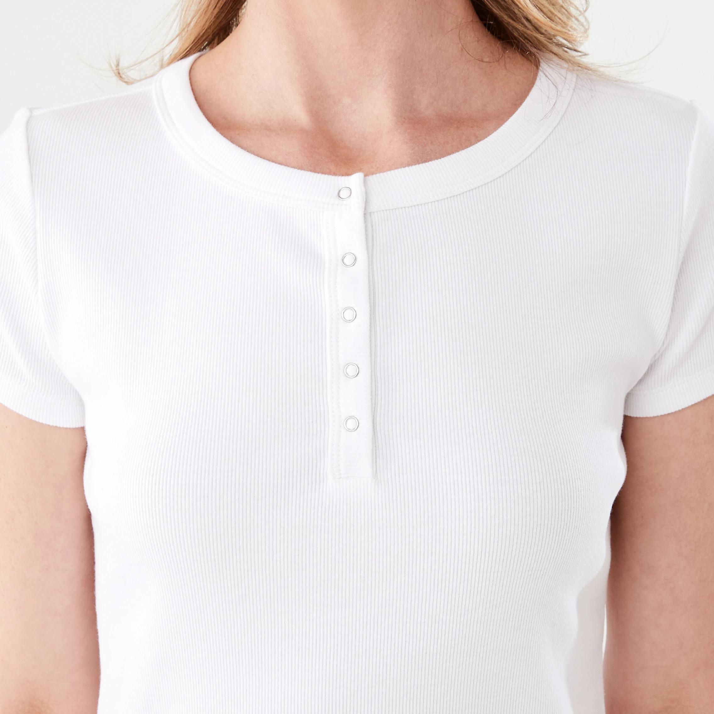 4 Short Sleeve Rib Henley T-shirt WHITE, 4 of 5