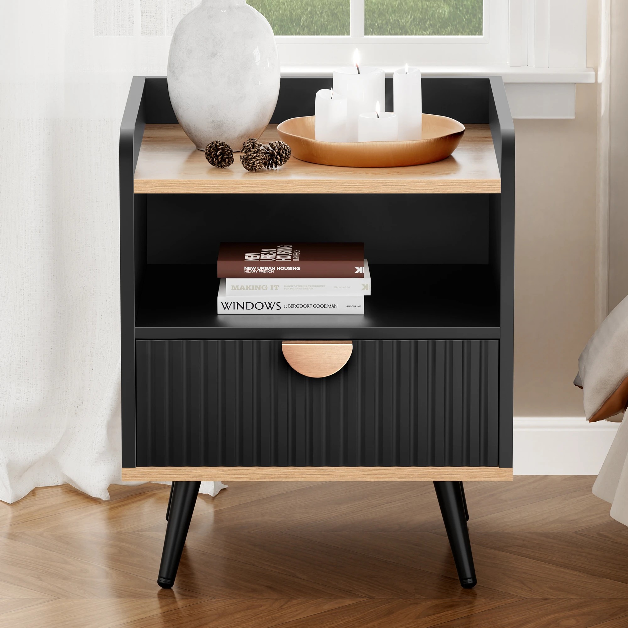 4 Alfordson 2x Alfordson Bedside Table with Drawer - Black, 4 of 9