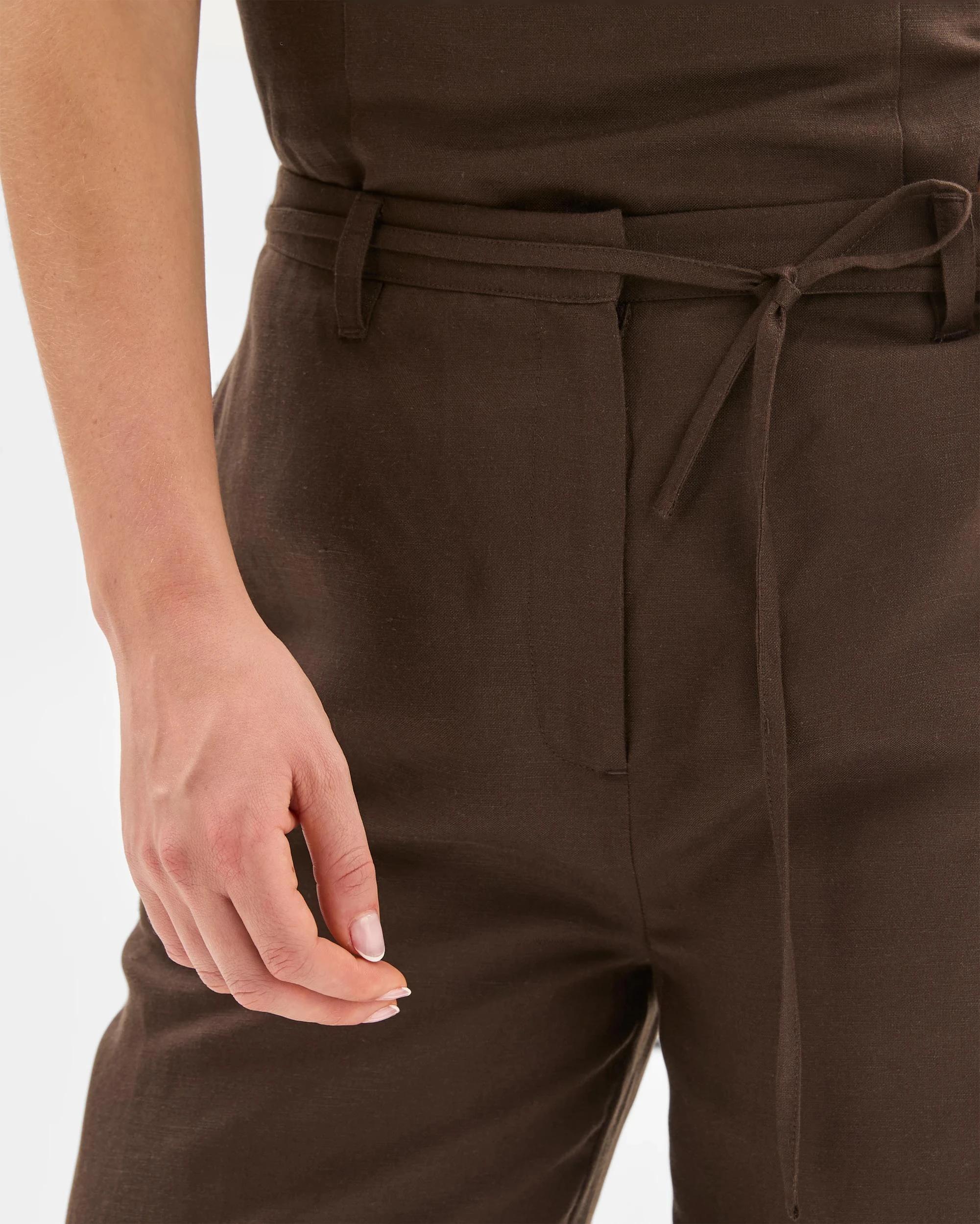 10 European Linen Blend Tie Detail Pants - Lily Loves DEEP BROWN, 10 of 10