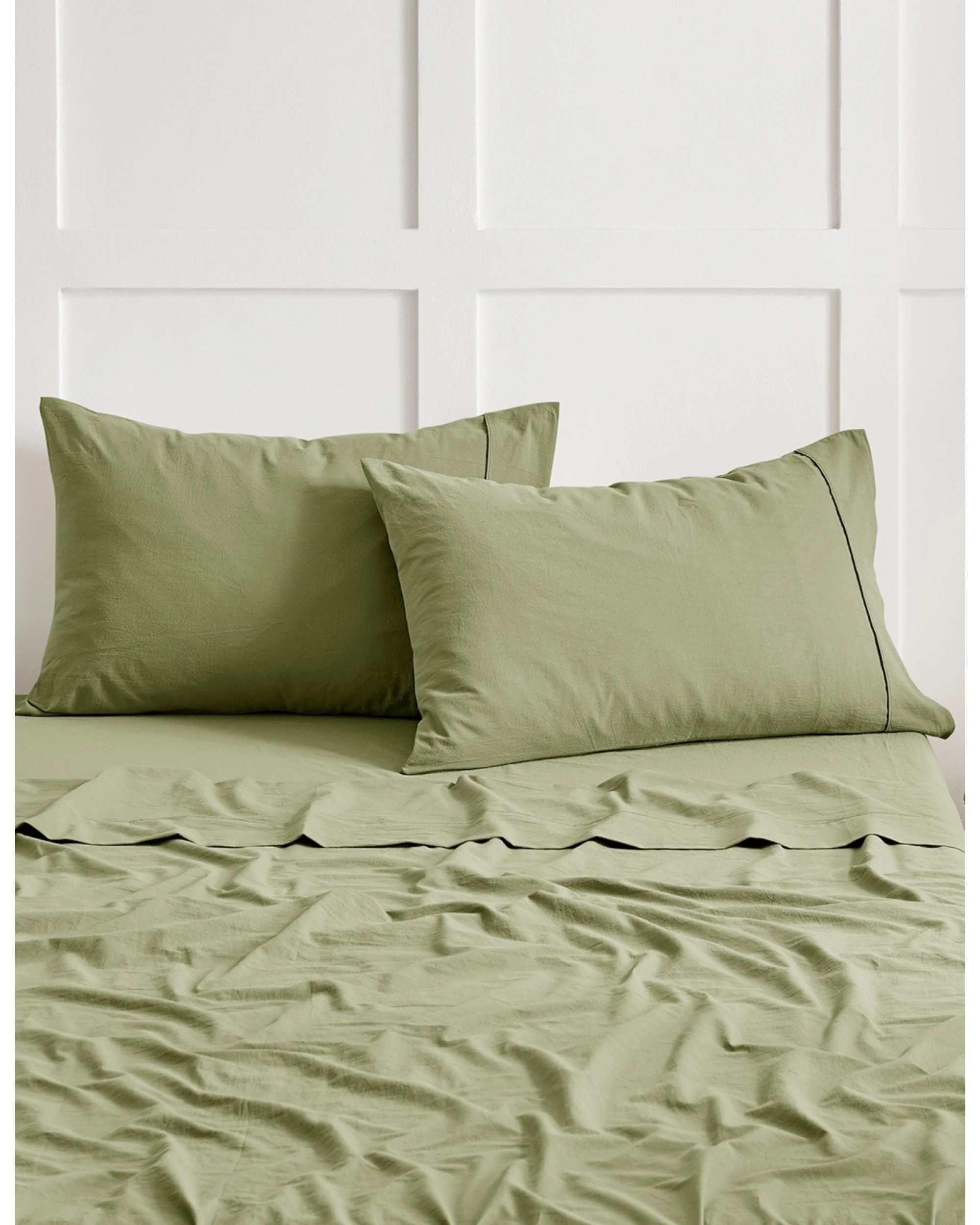 2 Dreamaker Bonnie Washed Cotton Standard Pillowcase Twin Pack 48x73cm - Olive, 2 of 6