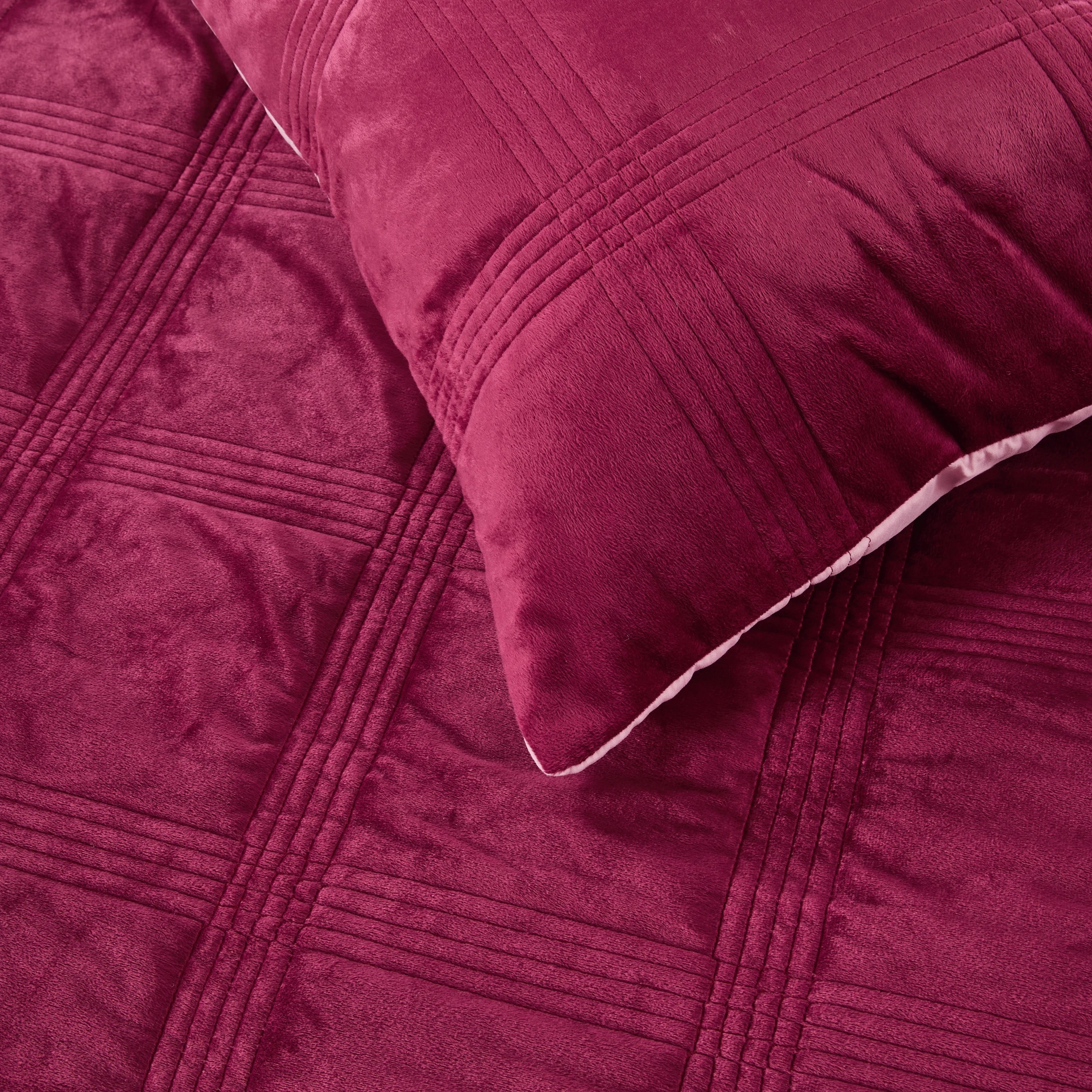 5 Velvet Reversible Coverlet Set - Queen/ King Bed, Berry, 5 of 8