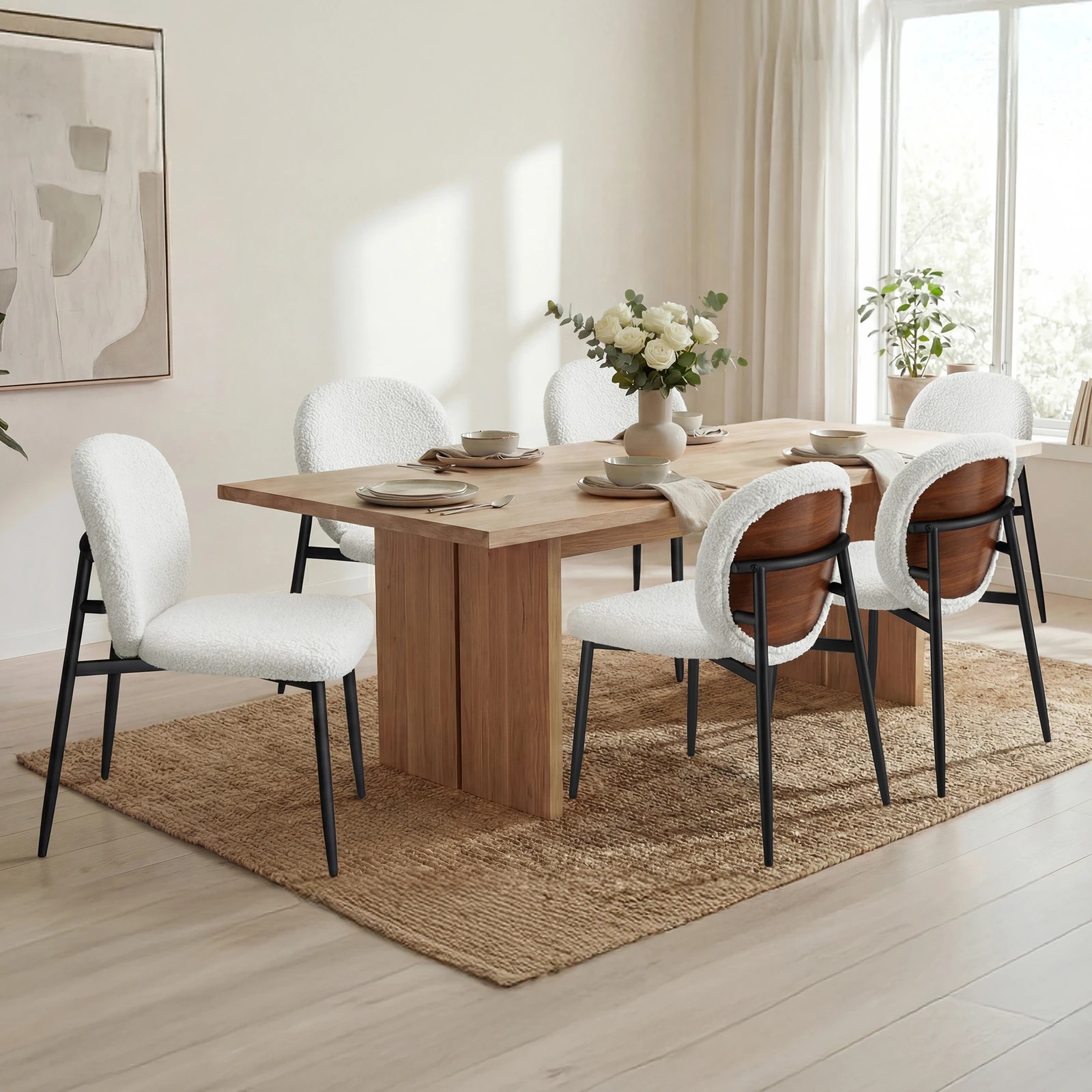 9 Alfordson 4x Dining Chairs Cafe Kitchen Lounge Curved Wooden Back Sherpa - White, 9 of 10