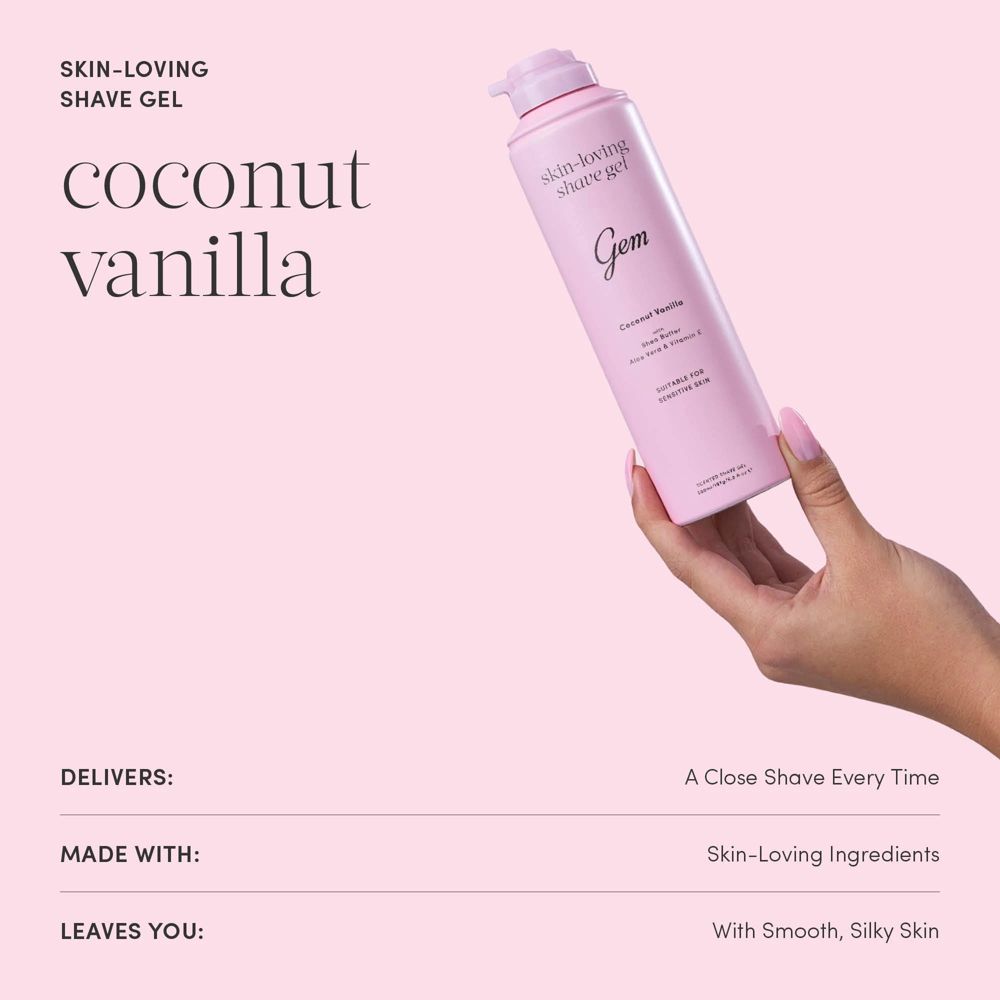 3 Gem Coconut Vanilla Skin-Loving Scented Shave Gel 195g - Shea Butter, Aloe Vera and Vitamin E, 3 of 6