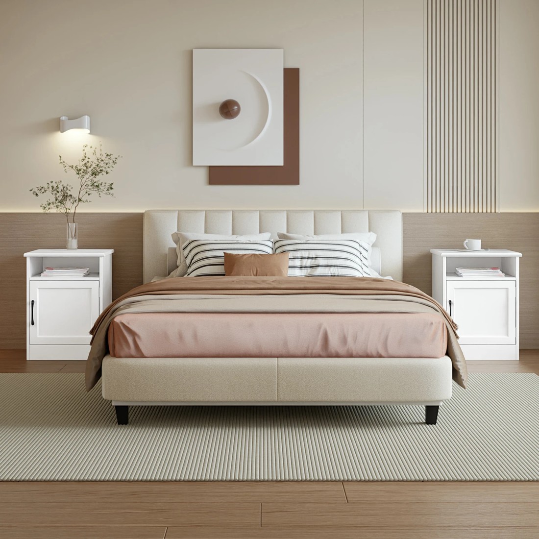 3 Alfordson Bedside Table Storage Cabinet Side End Nightstand - White, 3 of 10