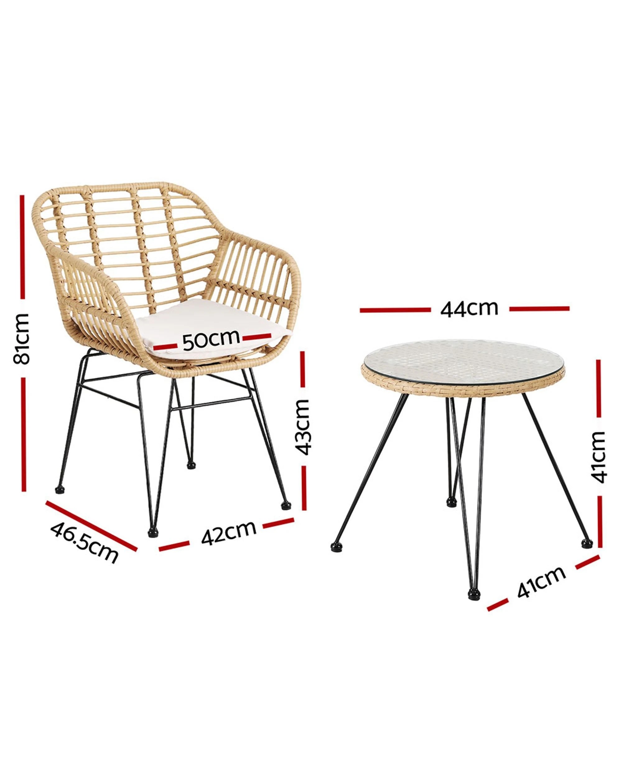 2 Gardeon 3PC Outdoor Furniture Bistro Set Lounge Setting Table Chairs Cushion Patio - Brown, 2 of 4