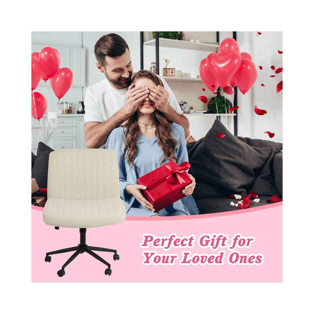 4 Advwin Armless Cross-Legged Office Chair Swivel Vanity Chair Beige, 4 of 9