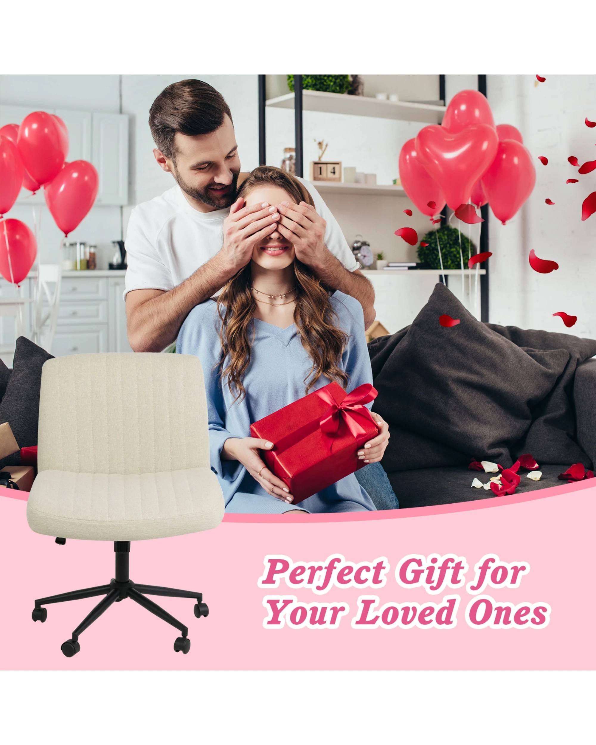 4 Advwin Armless Cross-Legged Office Chair Swivel Vanity Chair Beige, 4 of 9