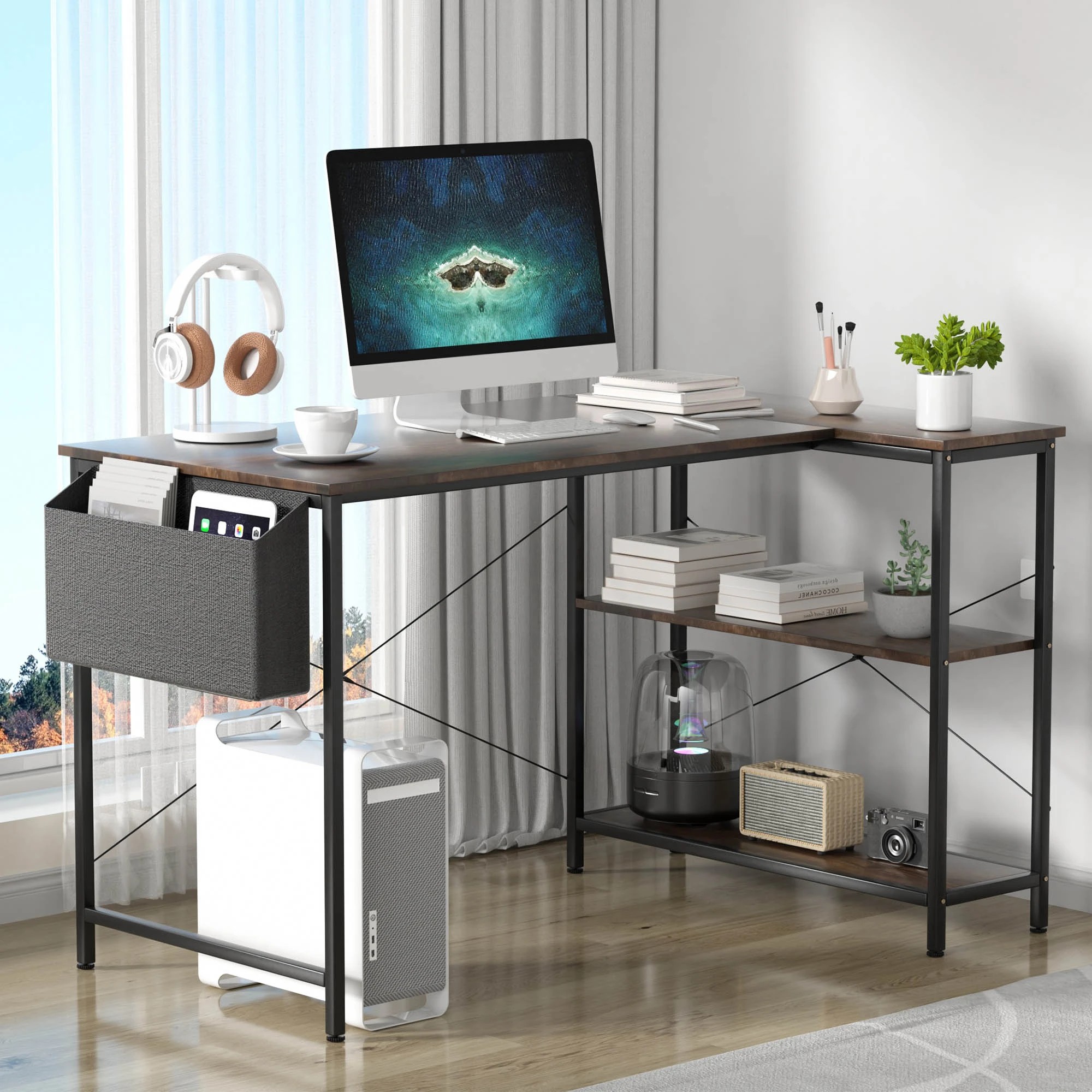 8 Levede L Shaped 120cm Computer Desk - Brown, 8 of 9