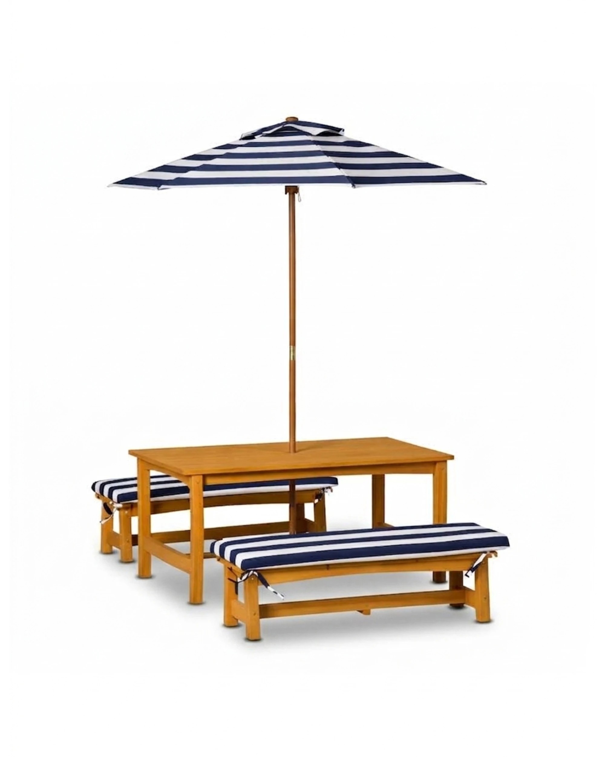 1 Hide & Seek Kids Picnic Table & Bench Set with Umbrella - Navy & White - Blue, 1 of 6