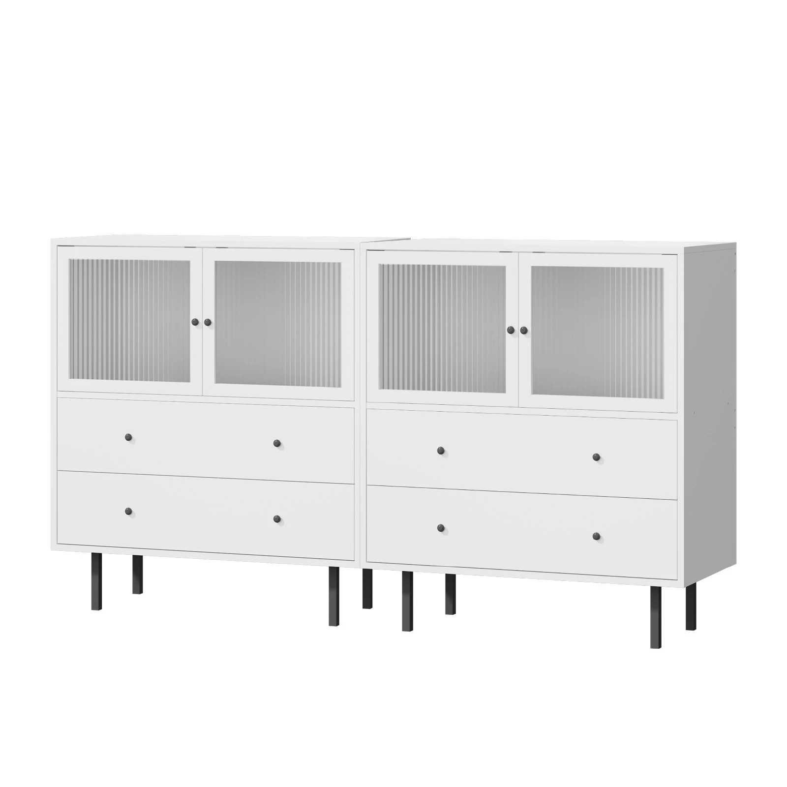 1 Oikiture 2x Sideboard Buffet Storage Cabinet - White, 1 of 9