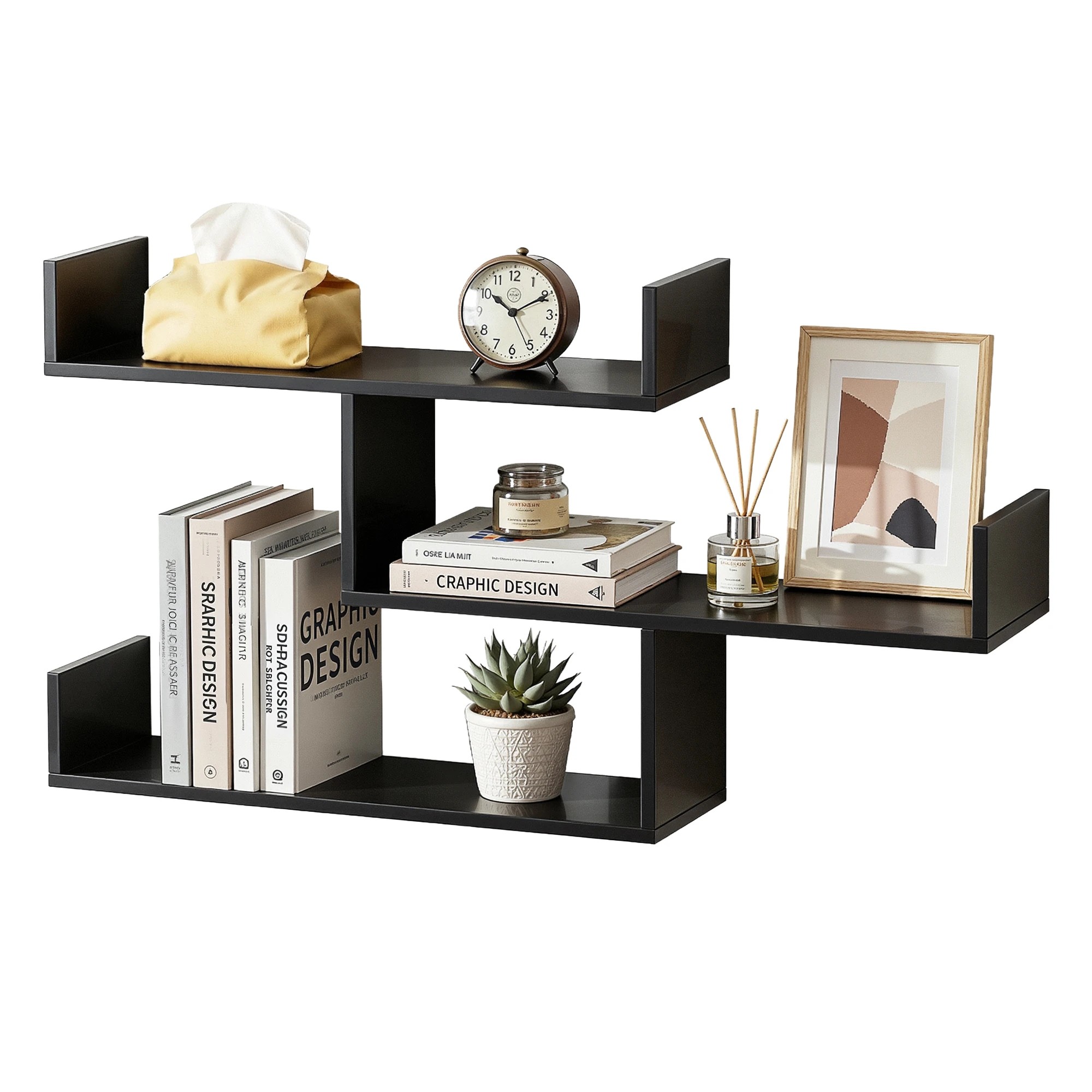 1 Artiss Floating Wall Shelf 3 Tier - Black, 1 of 3