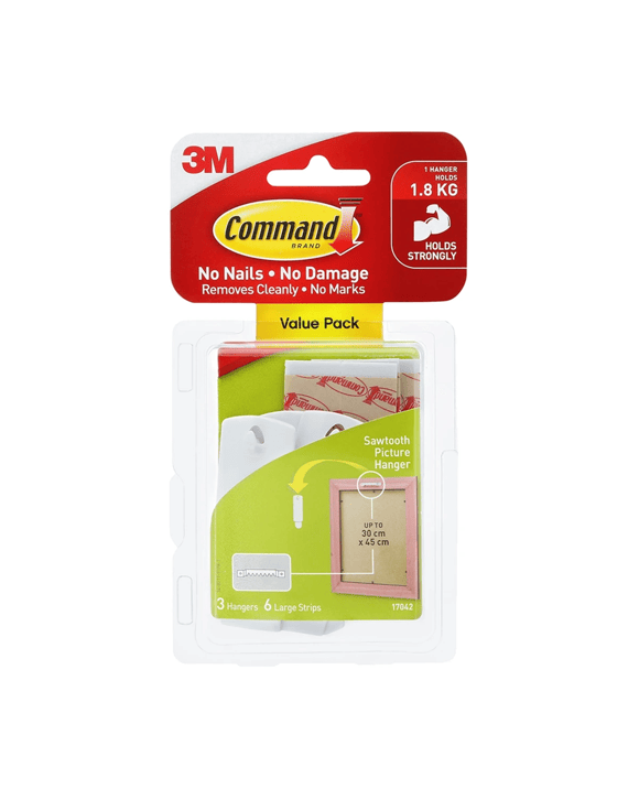 3 Pack 3M Command Picture Hanger Sawtooth - White