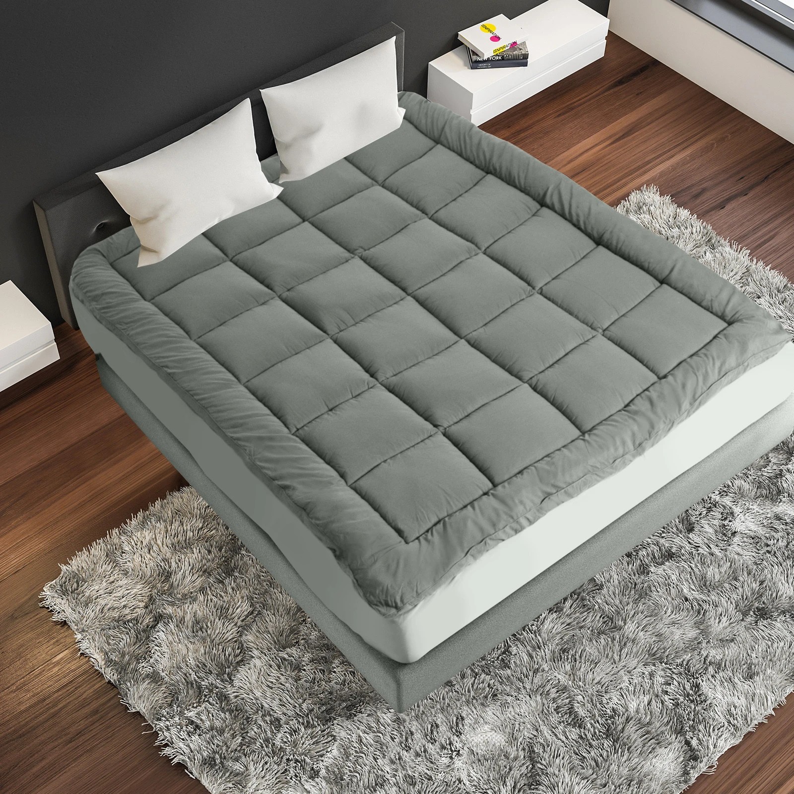 3 Royal Comfort 800GSM Bamboo Blend Mattress Topper 45cm Deep Skirt - Double Bed - Charcoal, 3 of 9