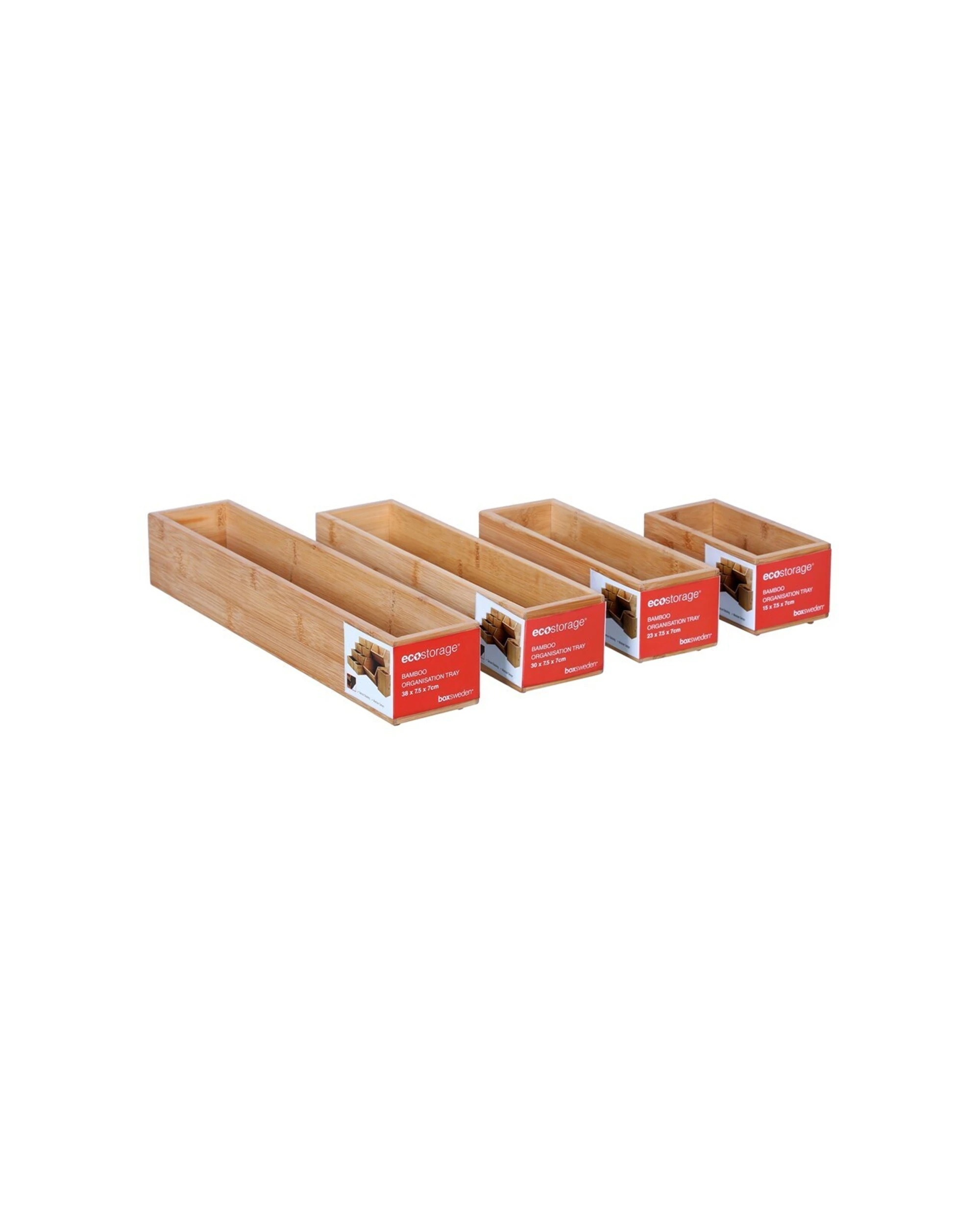 4 Boxsweden Bamboo Organisation Tray 15x7.5cm Modular Storage Tray Stackable
 - Natural, 4 of 6