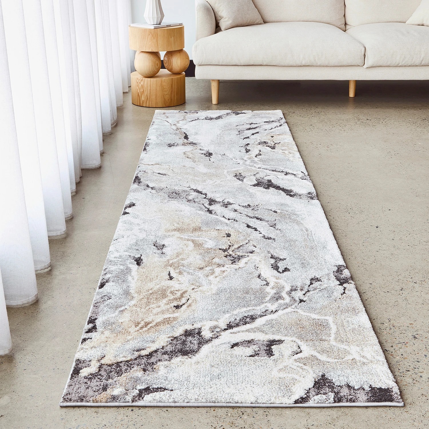 1 Common Ground Rugs Stonefall 222 500x80cm - Extra Large Runner Power Loomed Pet Friendly Rug - Beige, 1 of 7