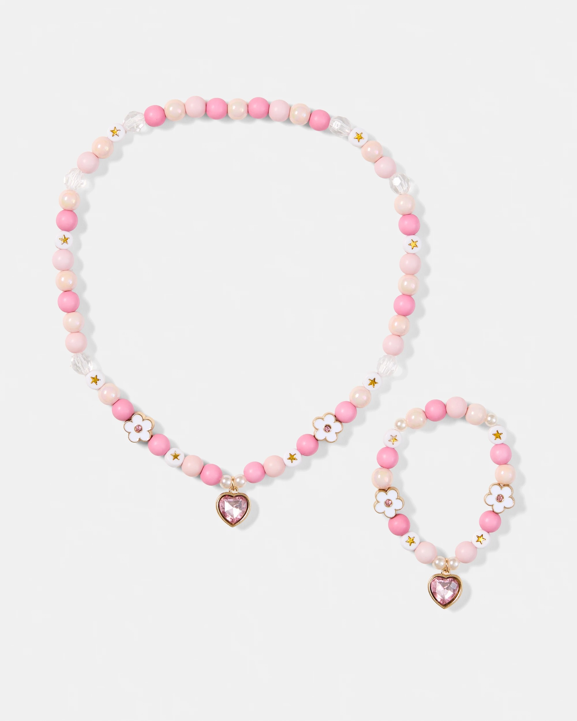 1 2 Pack Heart Necklace and Bracelet Set - White and Pink, 1 of 4