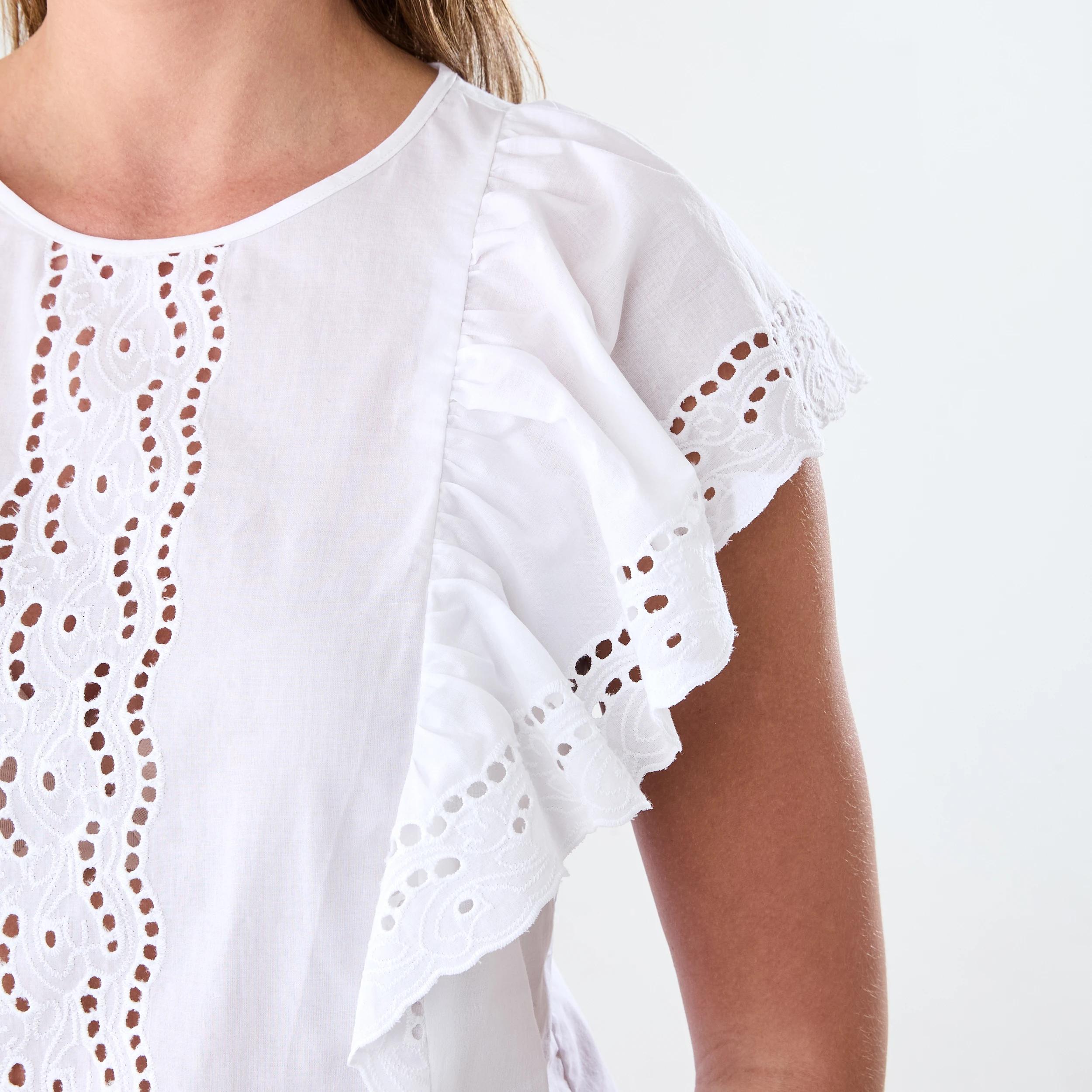 6 Short Sleeve Flutter Broderie Top White, 6 of 6