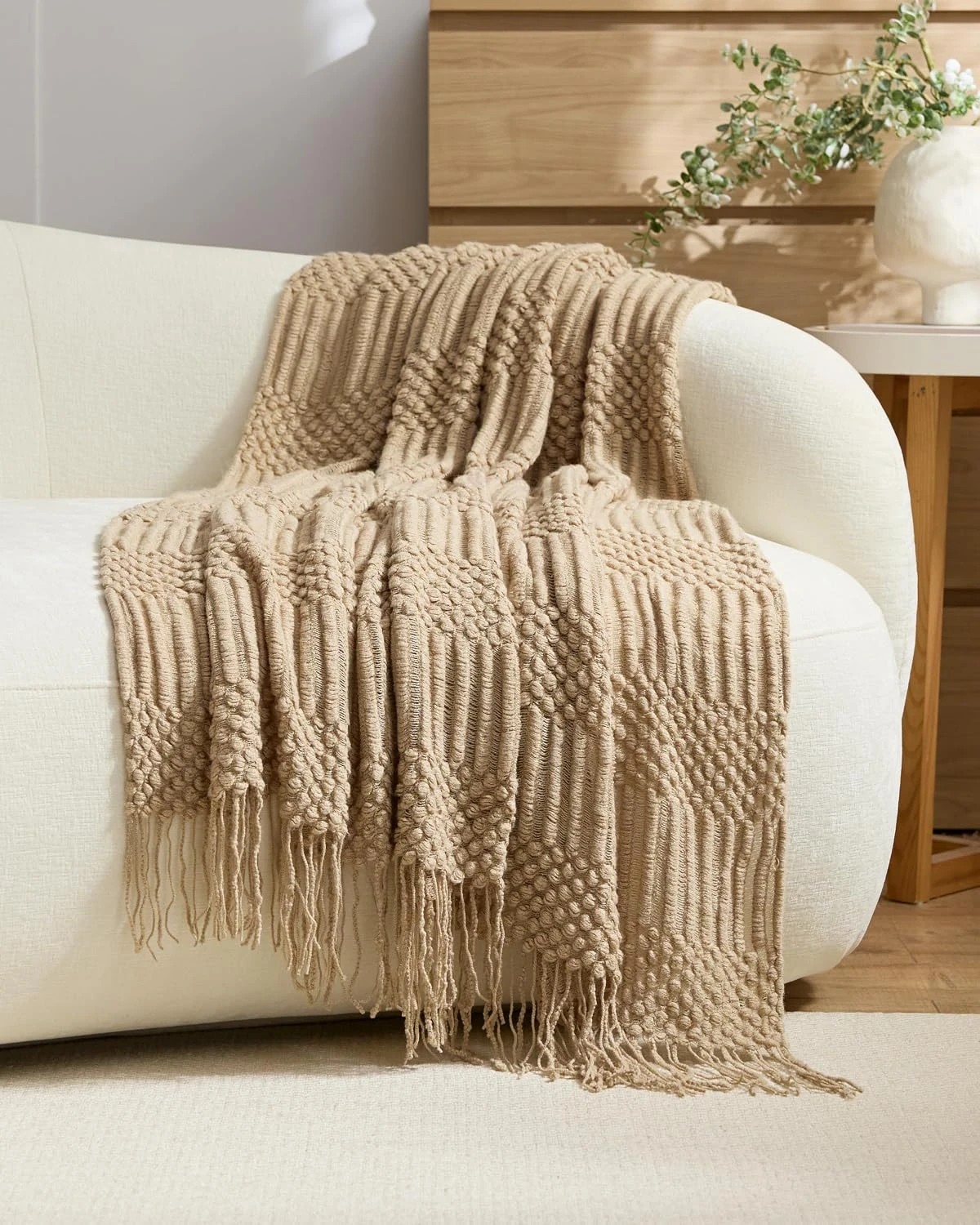 1 Gioia Casa Textured Knitted Throw 130x170cm - Natural, 1 of 4