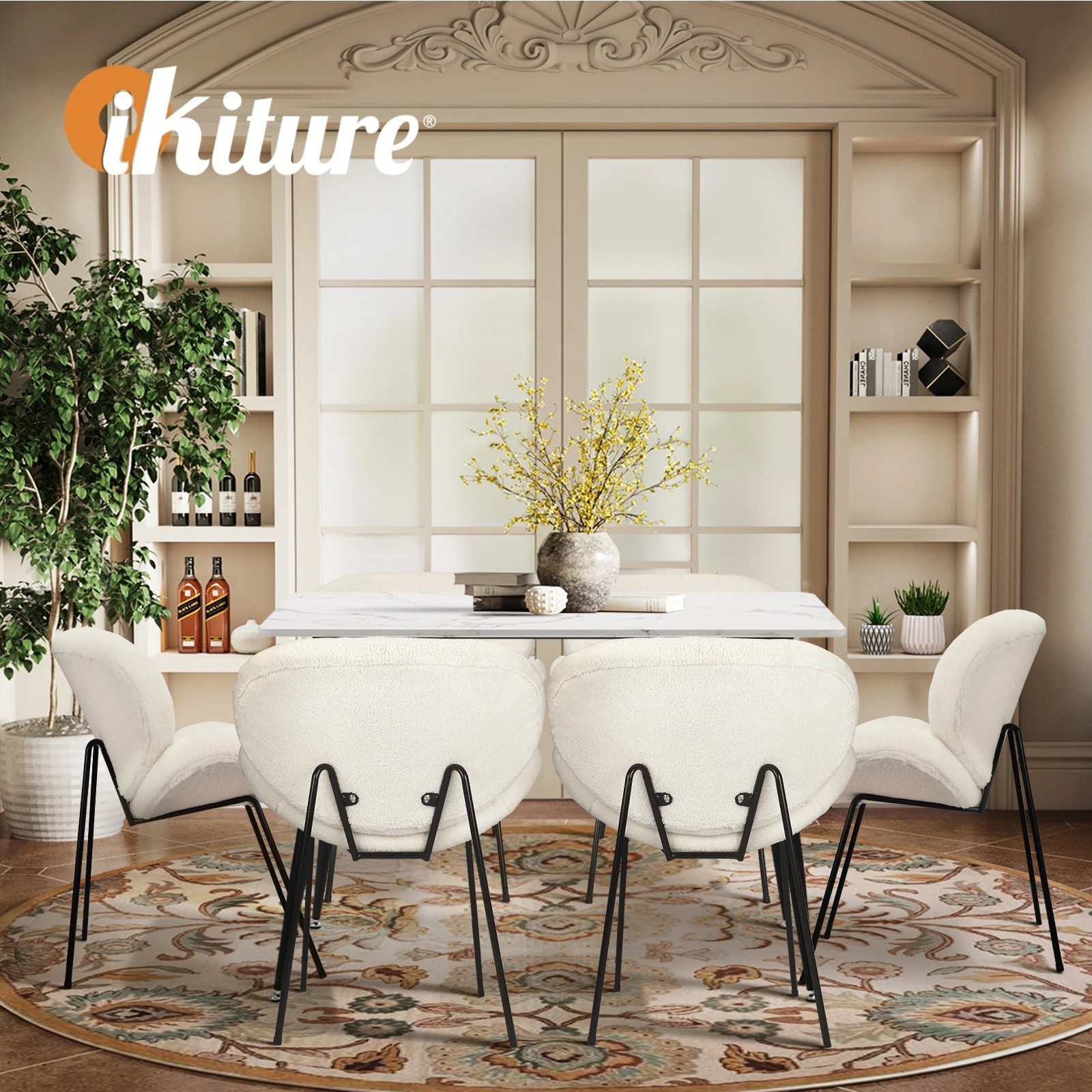 6 Oikiture 120cm Rectangle Dining Table with 6PCS Dining Chairs Sherpa - Multi, 6 of 9