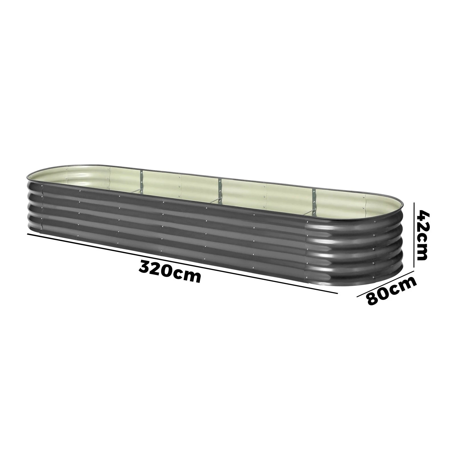 2 Livsip Galvanised Raised Garden Bed Steel Instant Planter Oval 320X80X42CM - Grey, 2 of 8