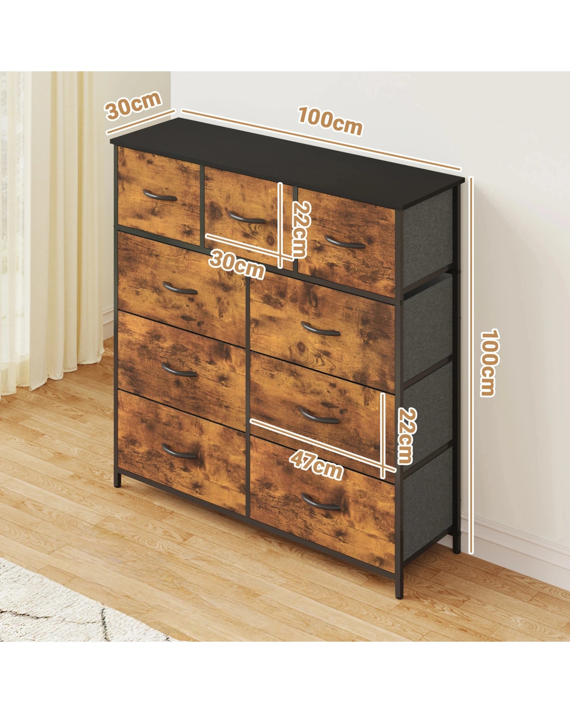 3 Advwin 9 Chest Of Drawers Tallboy Storage Cabinet Dresser - Brown, 3 of 10