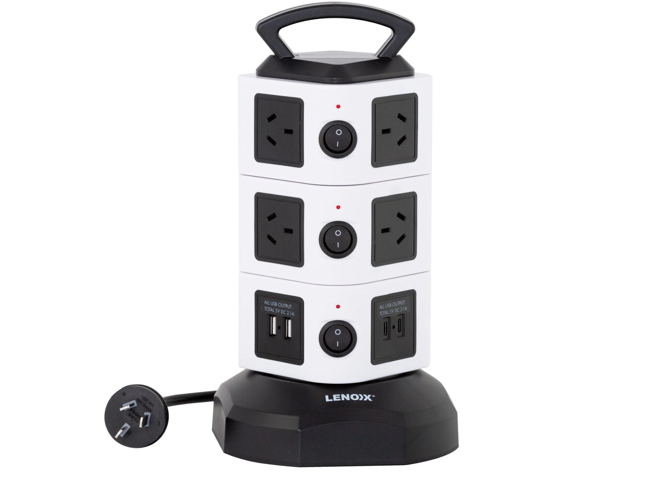 1 Lenoxx Tower Power Board with 10 Outlets + 2X USB A & 2X USB C, 1 of 3