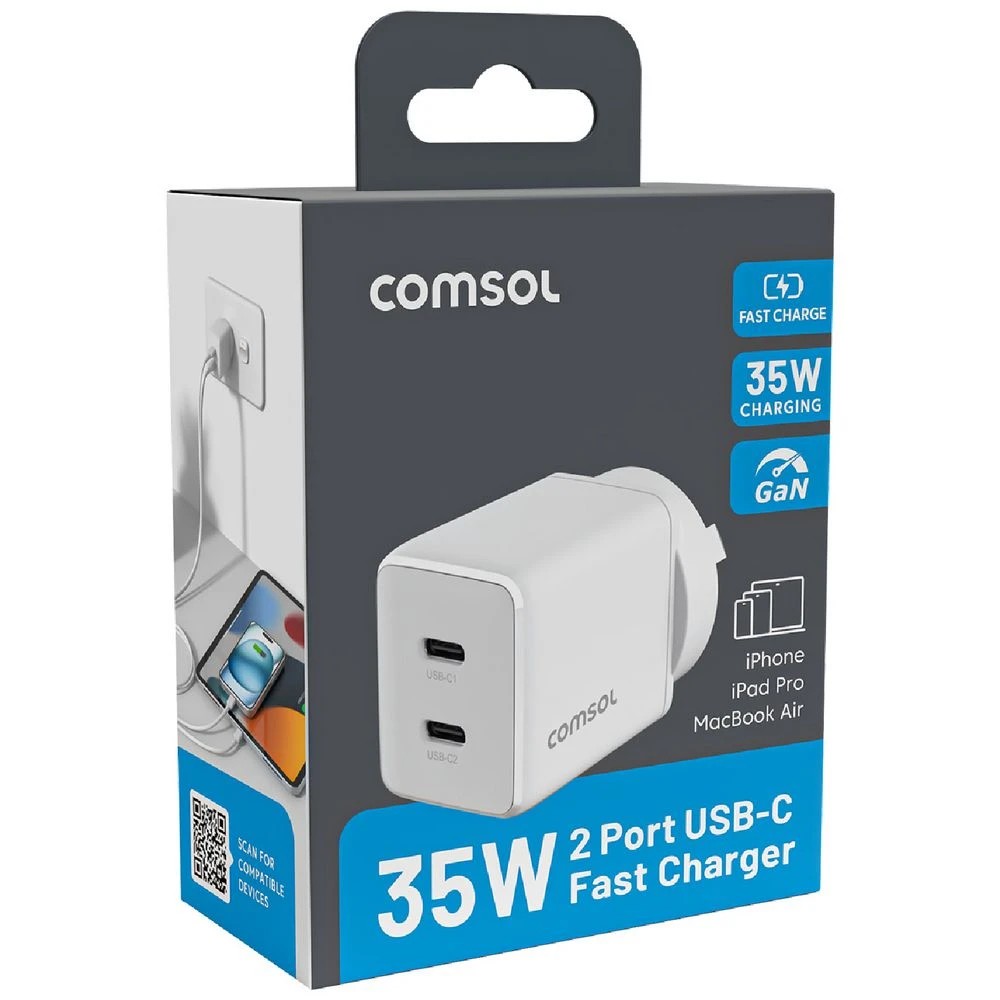2 Comsol 35W Dual USB-C Wall Charger White, 2 of 5
