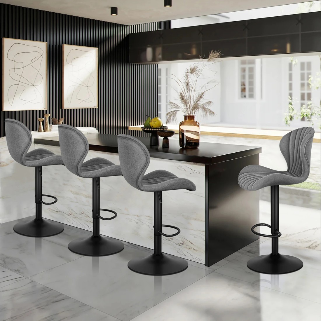 8 Alfordson 4x Bar Stools Gas Lift Fabric Bar Chairs Kitchen Swivel - Grey, 8 of 10