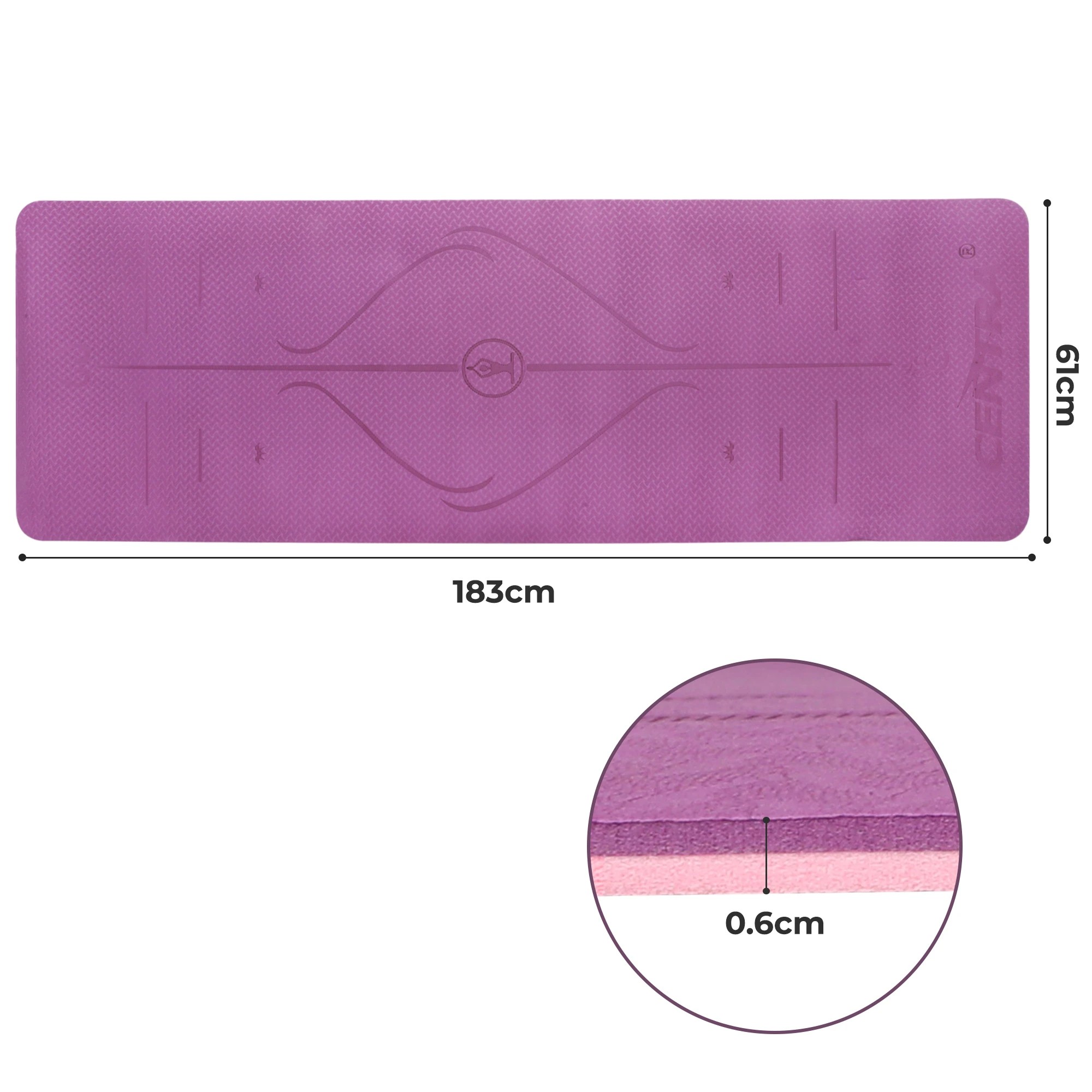 3 Centra 183X61X0.6Cm Yoga Mat In Purple And Dual Colour - Pink, 3 of 8