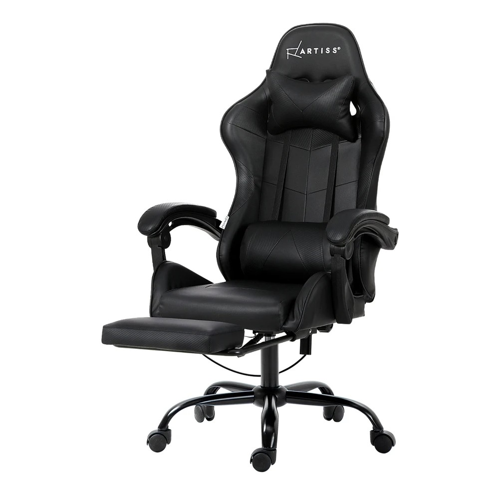 1 Artiss 6 Point Massage Gaming Office Chair Footrest - Black, 1 of 5
