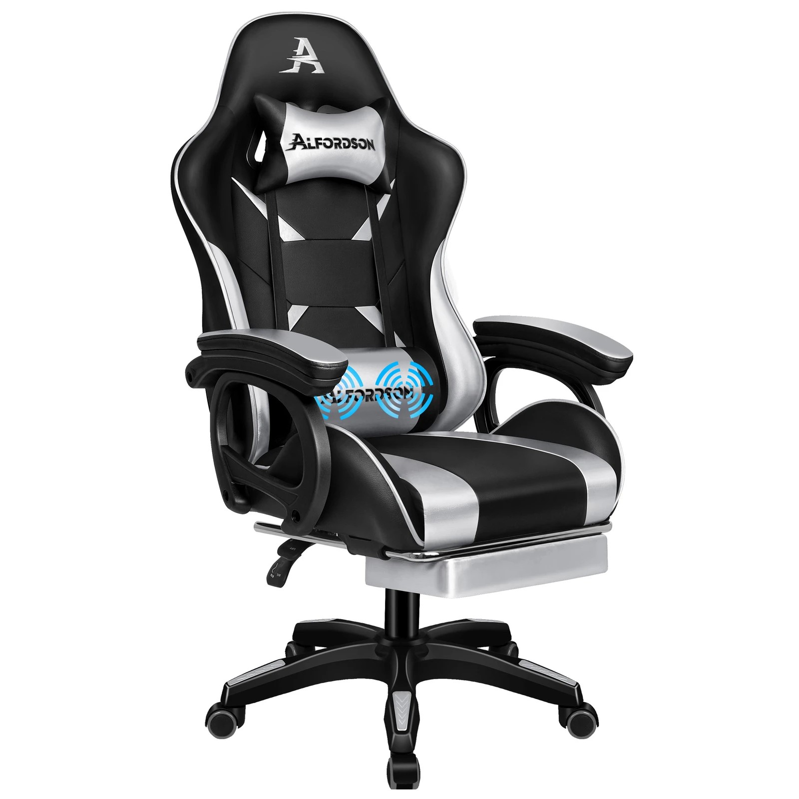 1 Alfordson Gaming Office Chair Racing Massage Computer Seat Footrest Leather - Black, 1 of 10