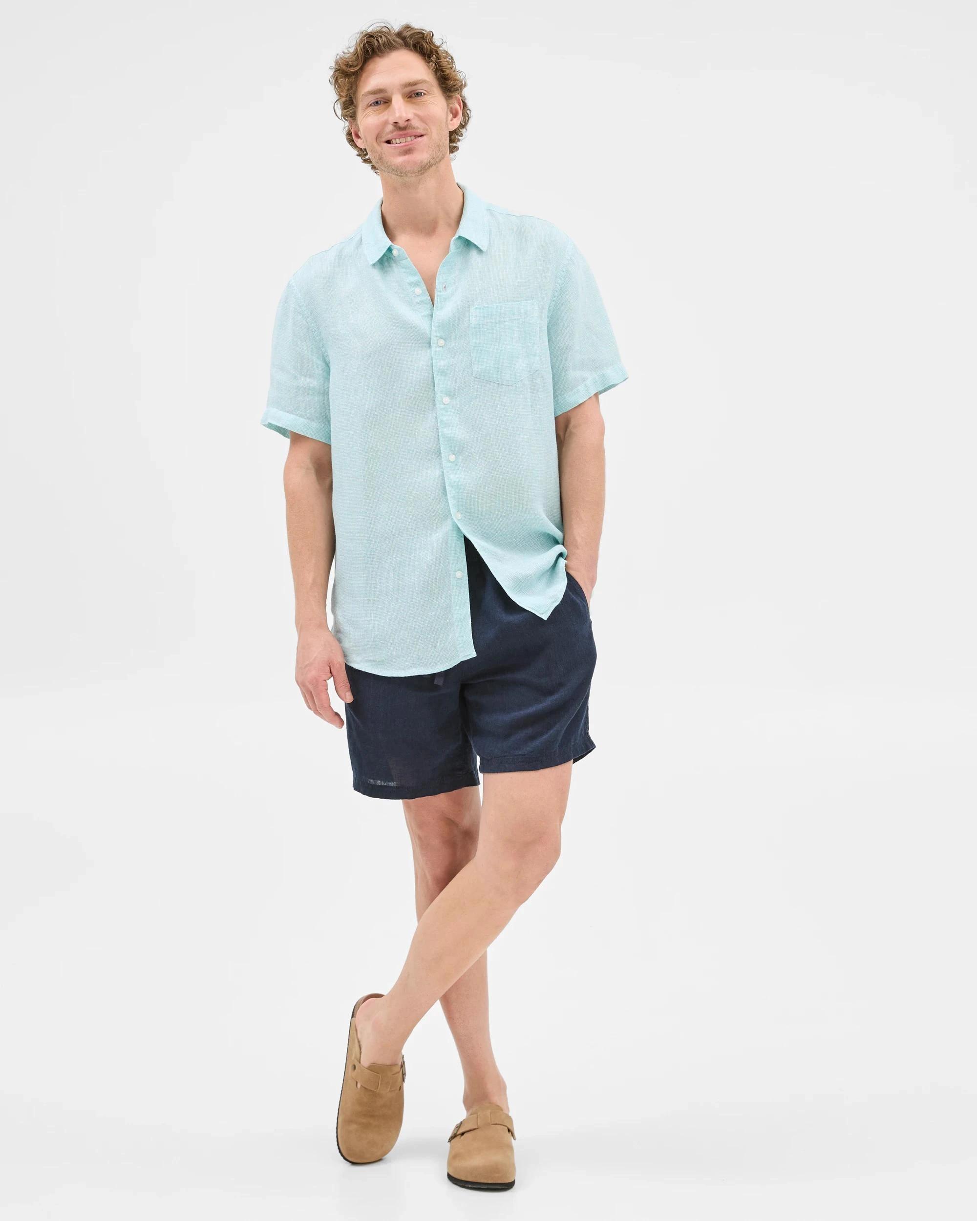 2 Target European Linen Textured Shirt AQUA, 2 of 7