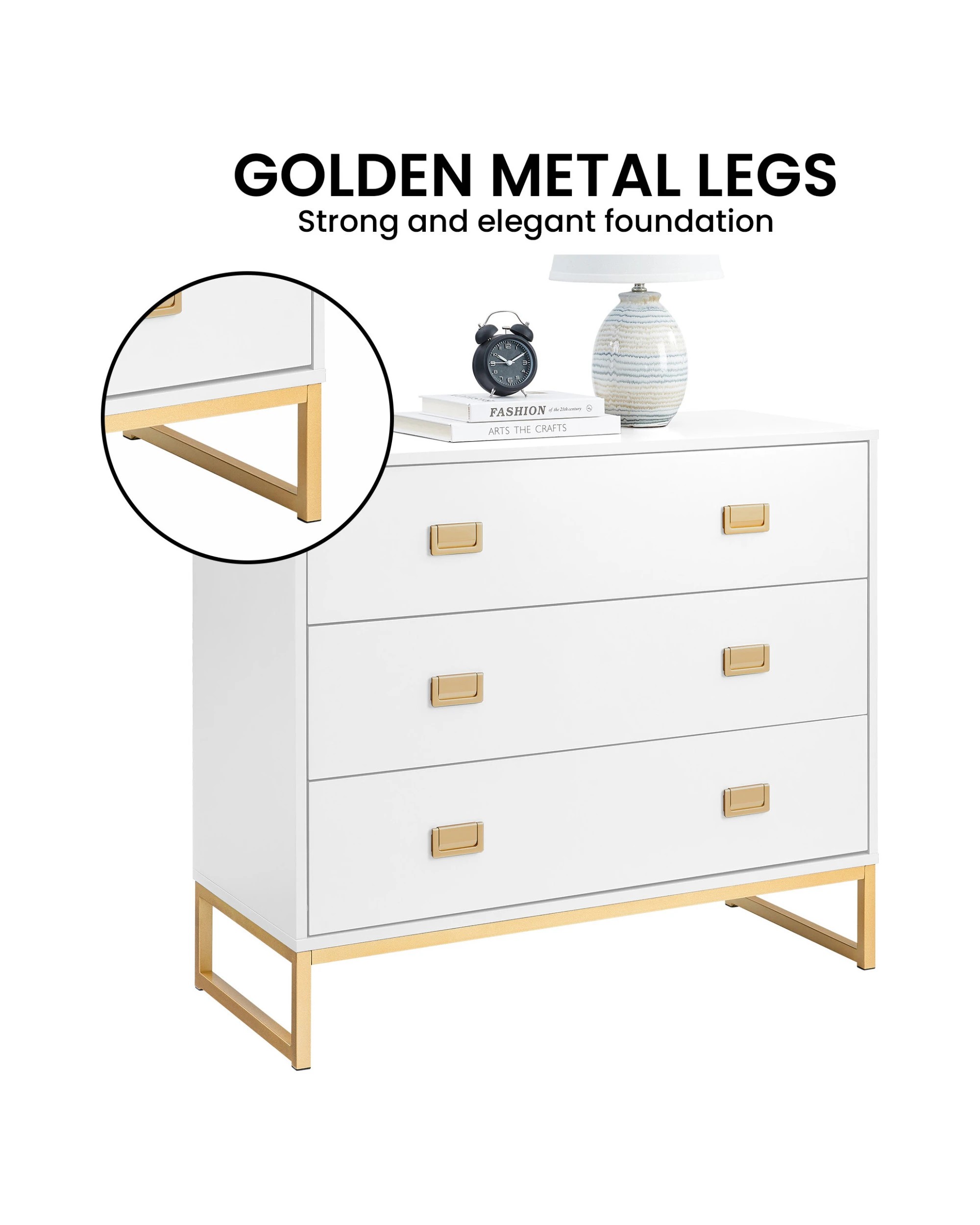 7 Sarantino Amara Chest Of Drawers Tallboy Dresser In White Gold, 7 of 8