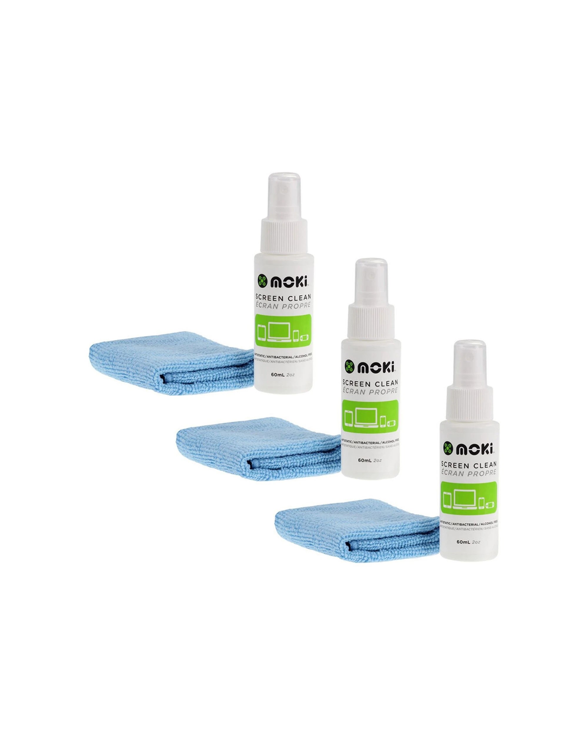 1 Moki 3PK Screen Clean Spray With Cloth Antibacterial 60ml - Multi, 1 of 1