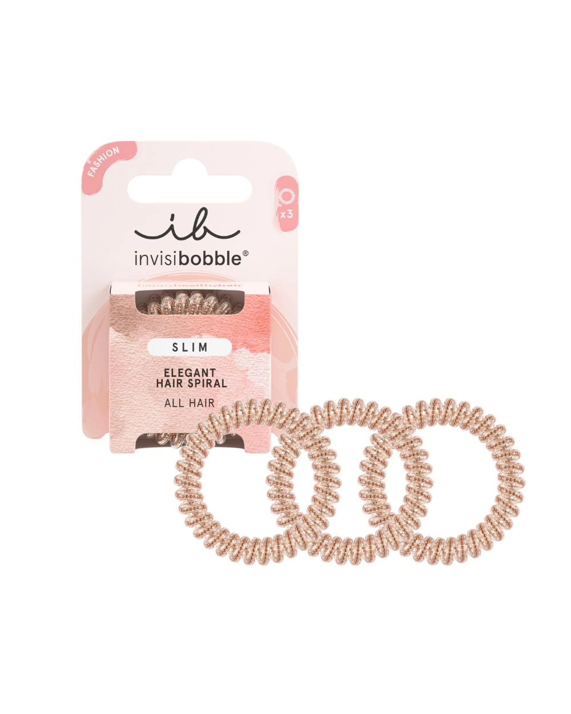 1 Invisibobble Slim Elegant Spiral Traceless Hair Ties 3Pk - Of Bronze and Beads - Bronze, 1 of 2