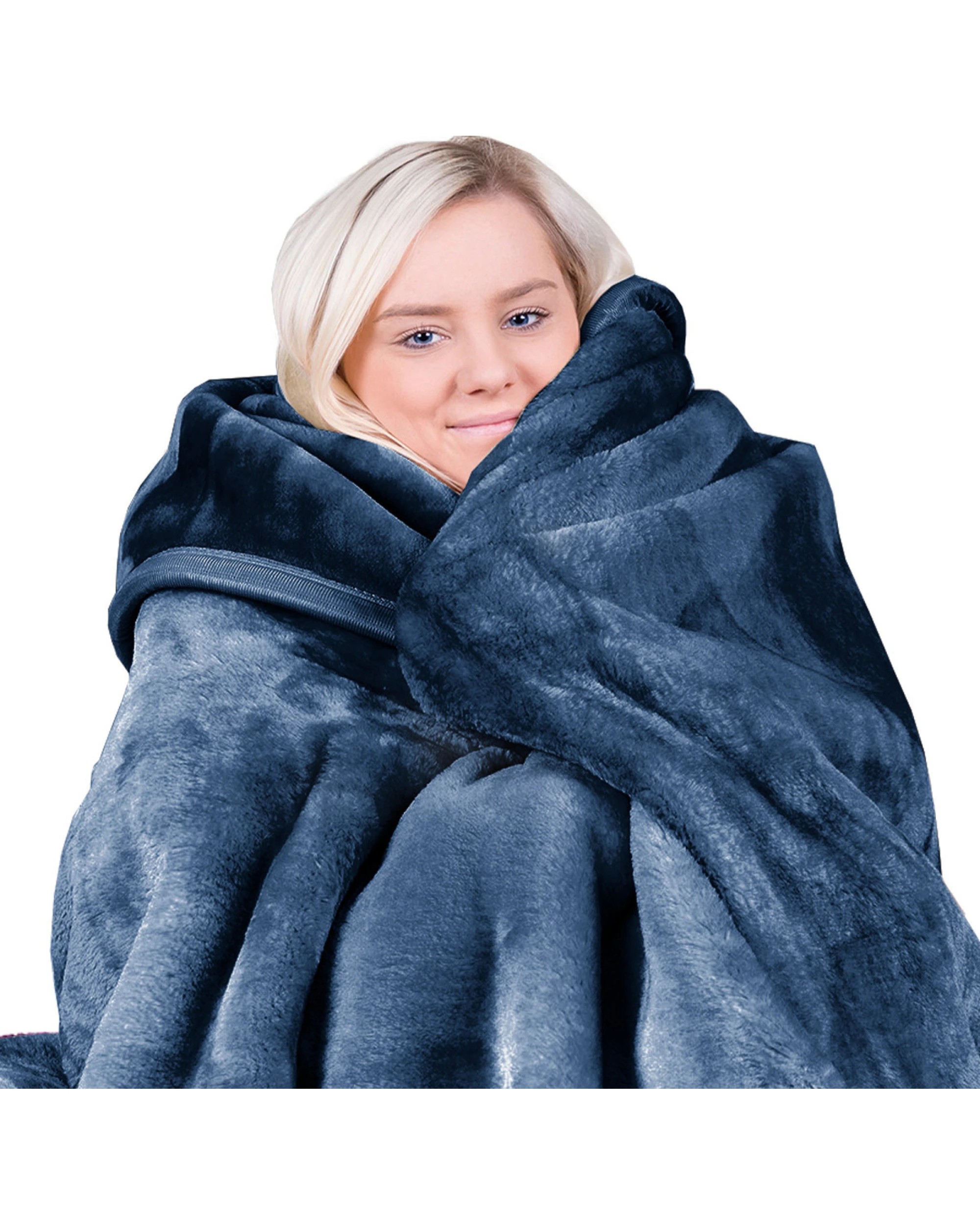 2 Laura Hill 600-gsm Mink Blanket Double-sided Soft Plush Bed Faux Throw Rug Wine Navy
 - Queen Bed, 2 of 7