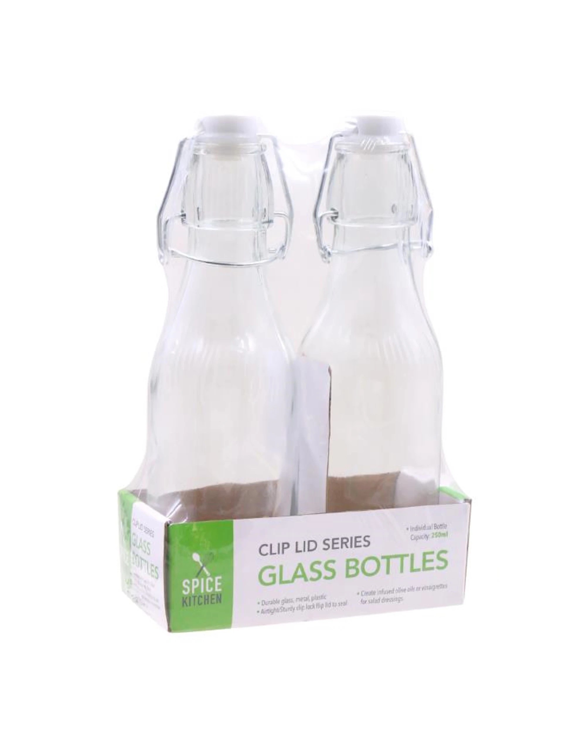 2 Spice Kitchen 250ml Glass Clip Lock Bottles Pack of 2 - Clear, 2 of 3