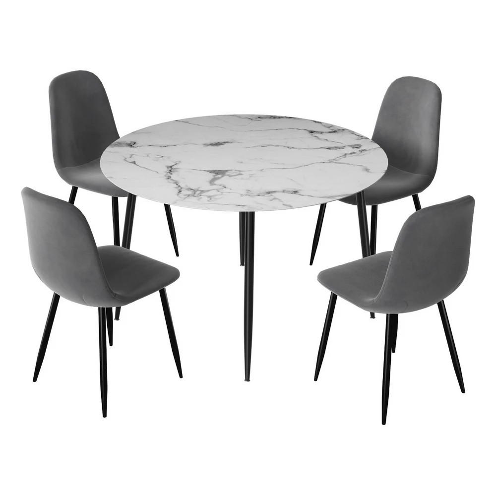 1 1 Artiss Dining Table and 4 Chairs Set Marble - Multi, 1 of 5