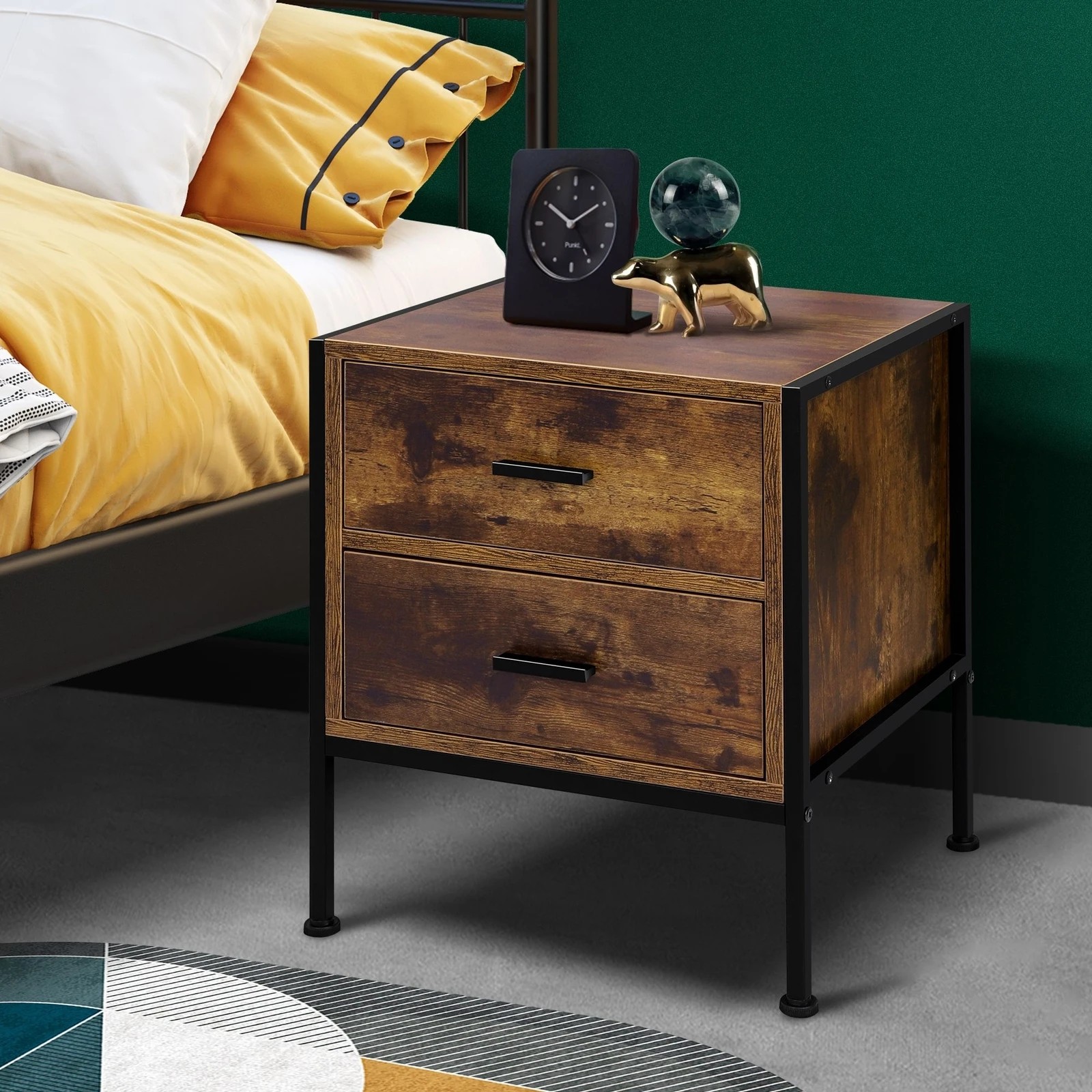 6 Alfordson 2x Bedside Table Retro Nightstand 2 Drawers - Oak, 6 of 10