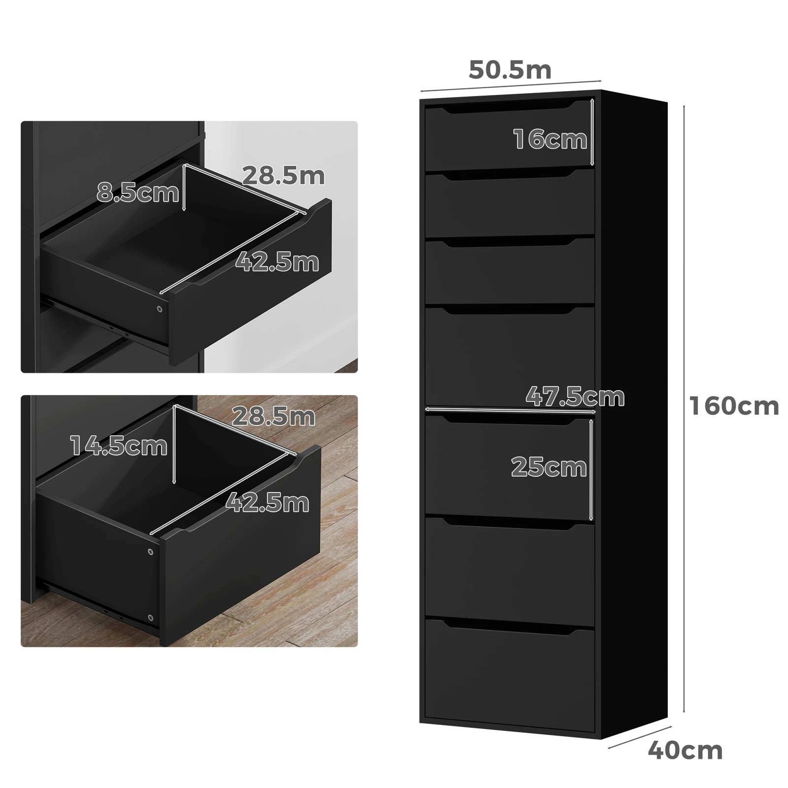 4 Alfordson Wardrobe 7 Drawers Clothes Storage Cabinet - Black, 4 of 10