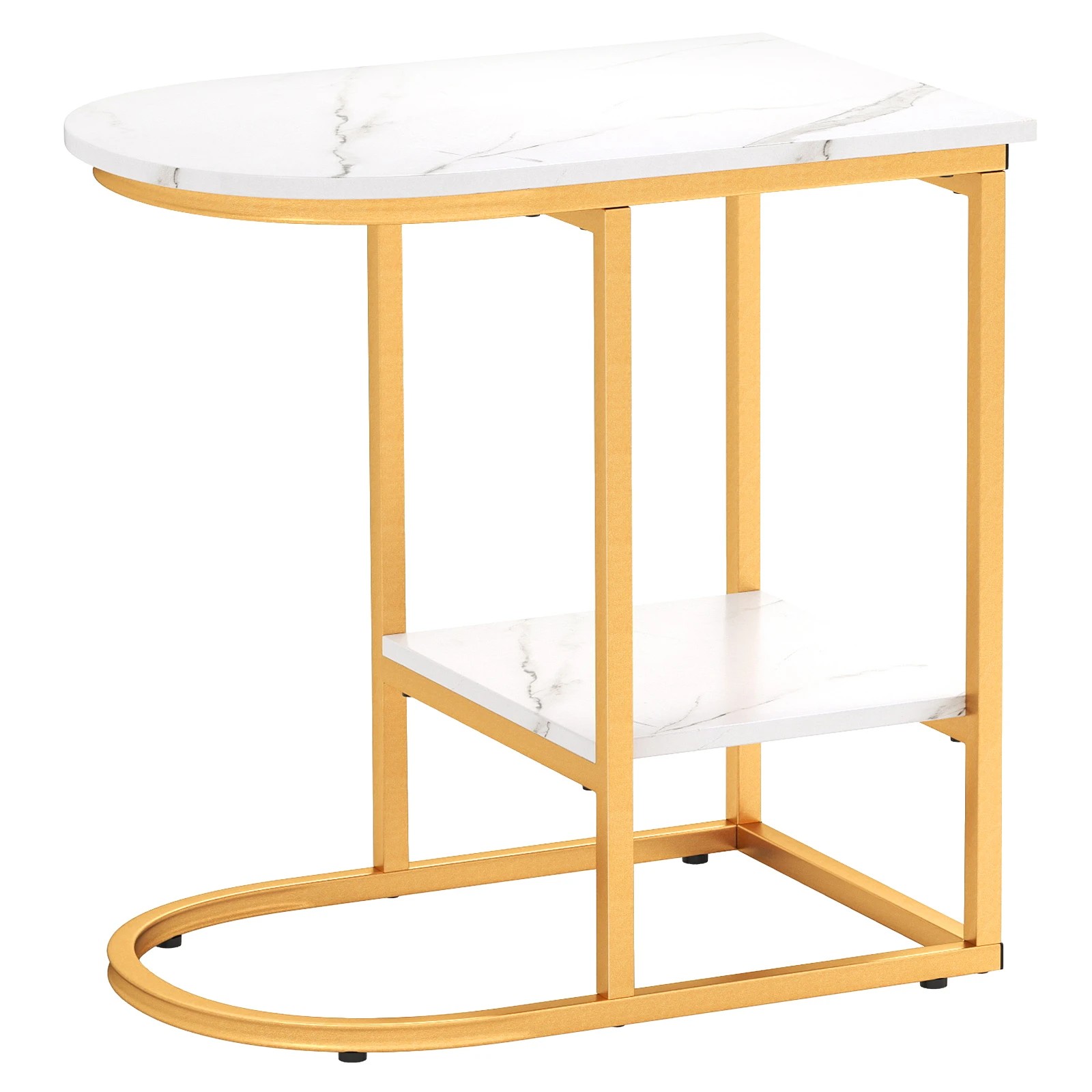 1 Costway C-shaped End Table Modern Sofa Side Table w/Faux Marble Tabletop & Storage Shelf, 1 of 3