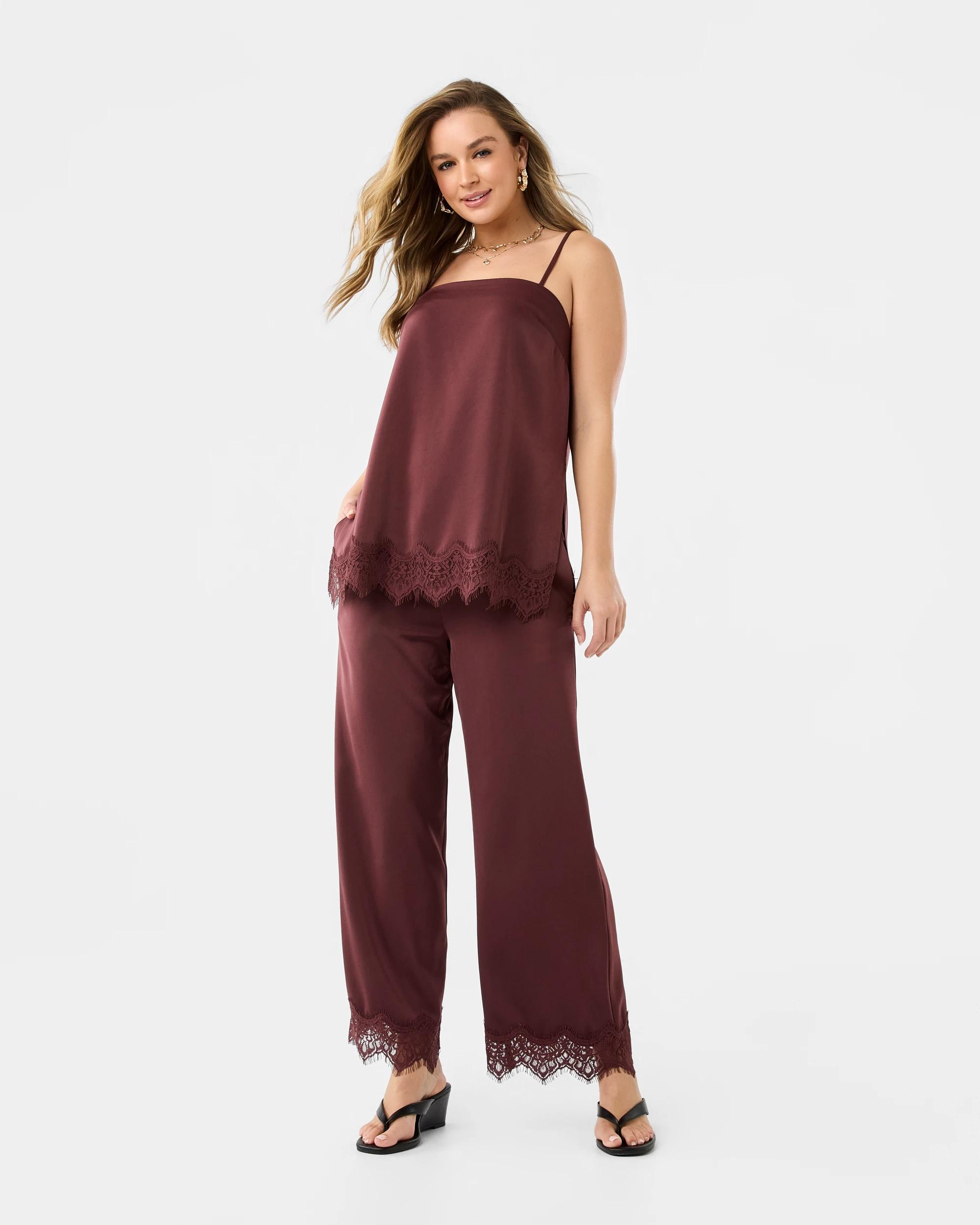 3 Sleeveless Satin Longline Cami Top Cherry, 3 of 8