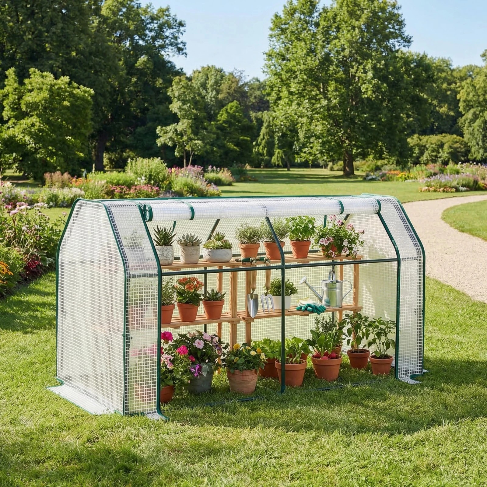 2 Costway Mini Greenhouse PE Cover Garden Green House w/Roll-Up Zippered Door 121x54x61.5cm, 2 of 2