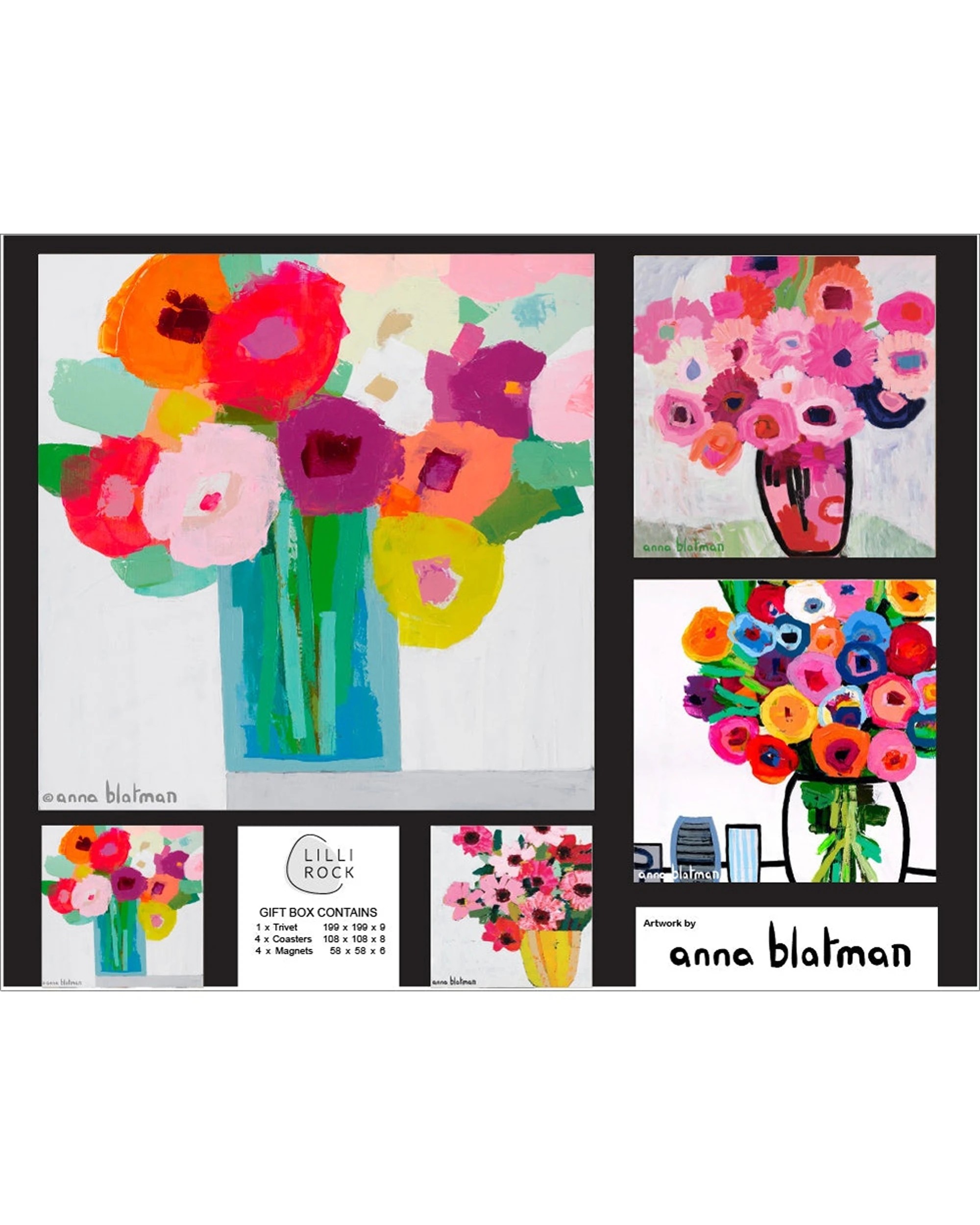 1 Lilli Rock Annas Flowers Pack Trivet Coasters Magnets Dolomite Stone - Multi, 1 of 1
