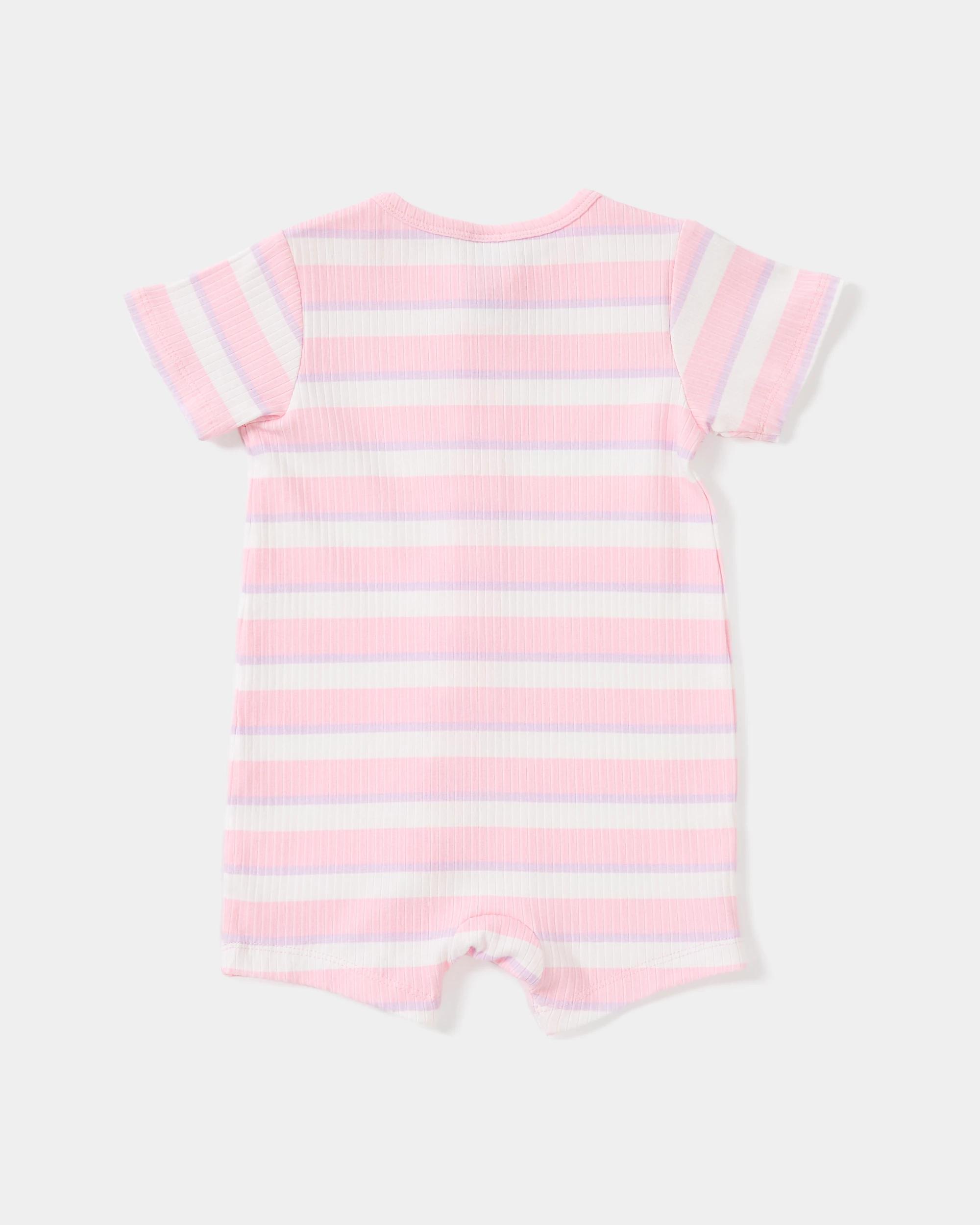 2 Short Sleeve Rib Zip Romper Stripe, 2 of 3