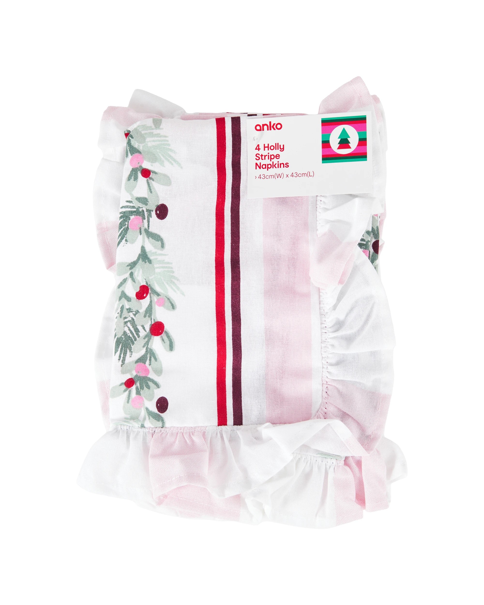 4 4 Pack Holly Stripe Napkins, 4 of 4