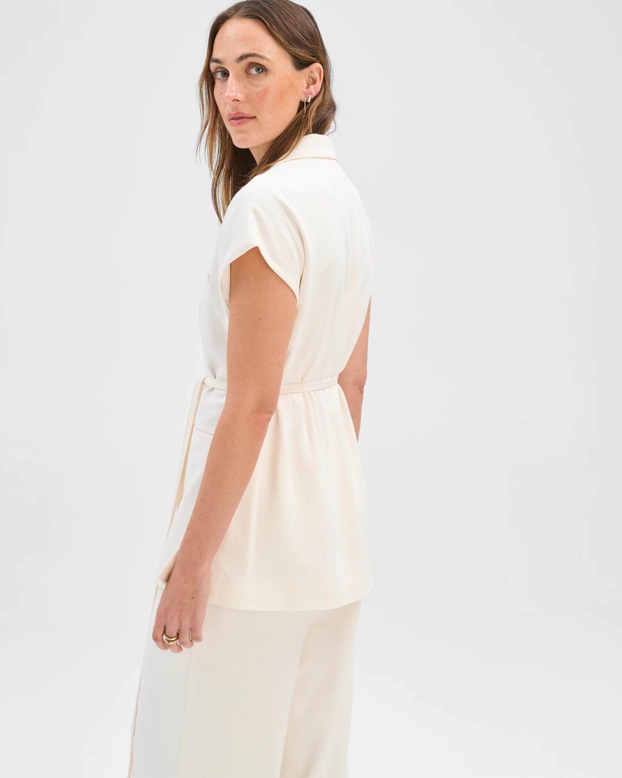 7 Preview Linen Blend Tailored Tie Waist Vest CLOUD DANCER, 7 of 7
